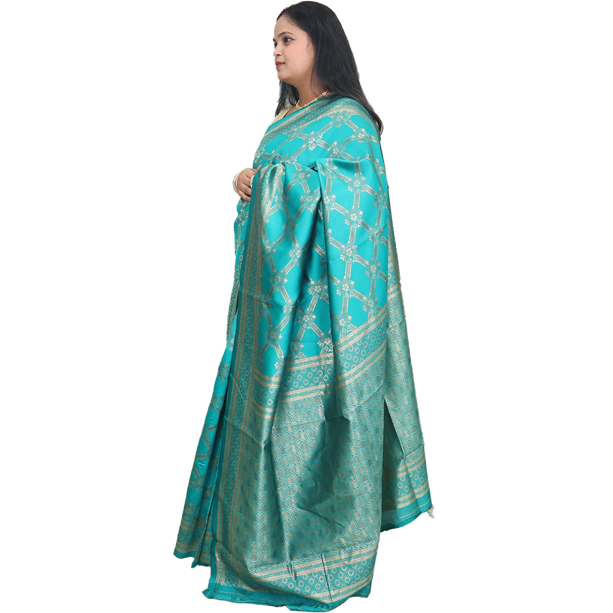 Amolika Sarees Ethnic Teal Green Banarasi Silk Saree With Matching Unstitched Blouse