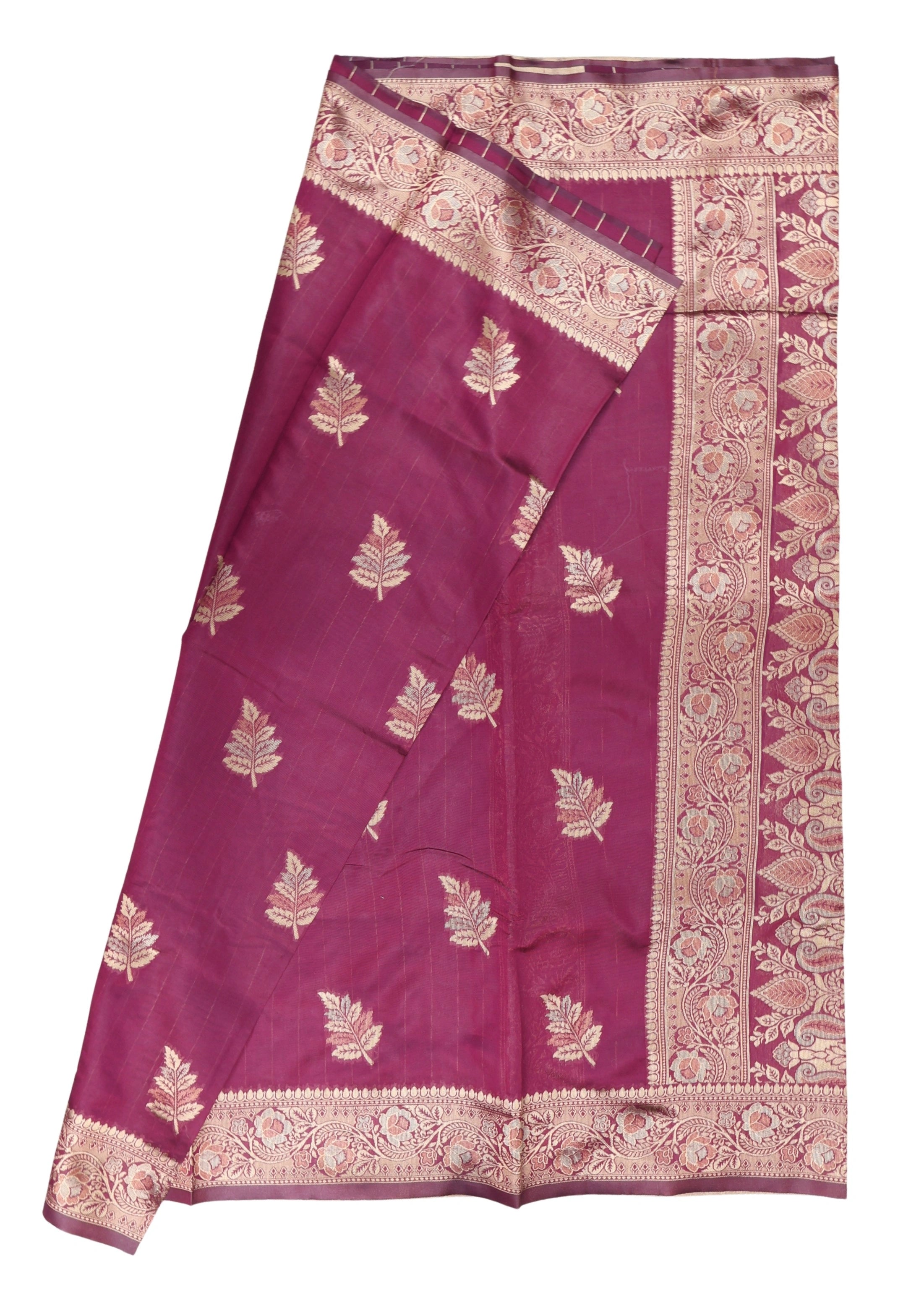 AMOLIKA Women's Banarasi Wine Silk Saree With Unstitched Blouse Piece AM-1314