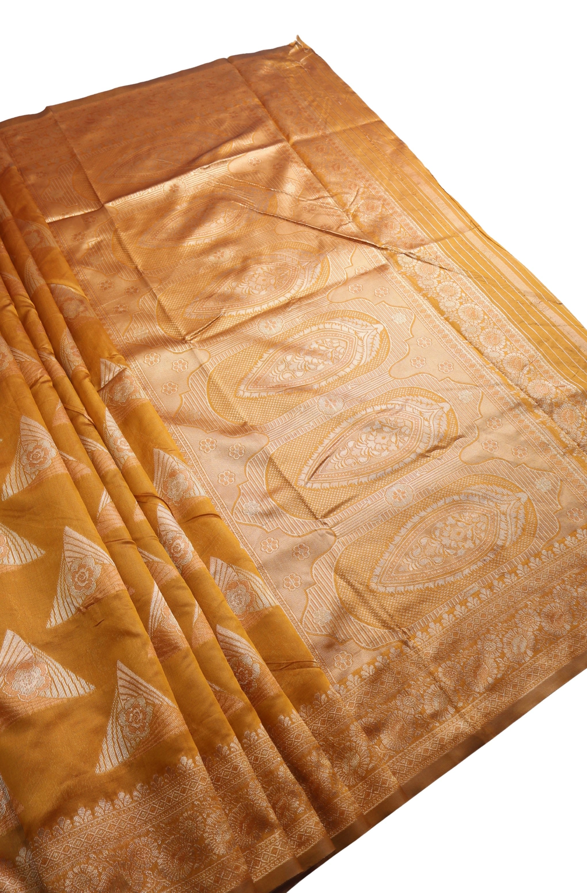 AMOLIKA Women's Banarasi Mustard Silk Saree With Unstitched Blouse Piece AM-1419