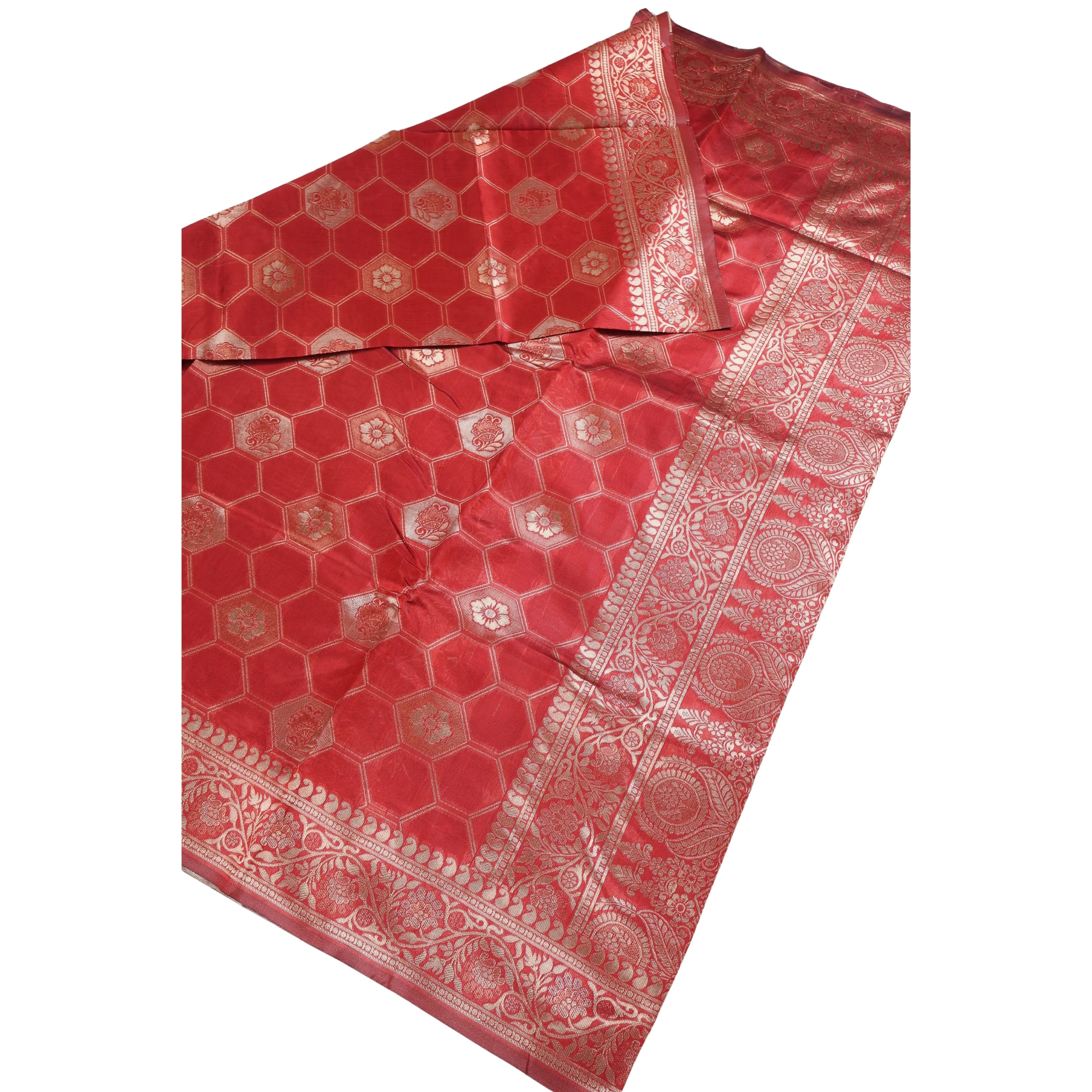 AMOLIKA Women's Banarasi Red Silk Saree With Unstitched Blouse Piece AM-1311