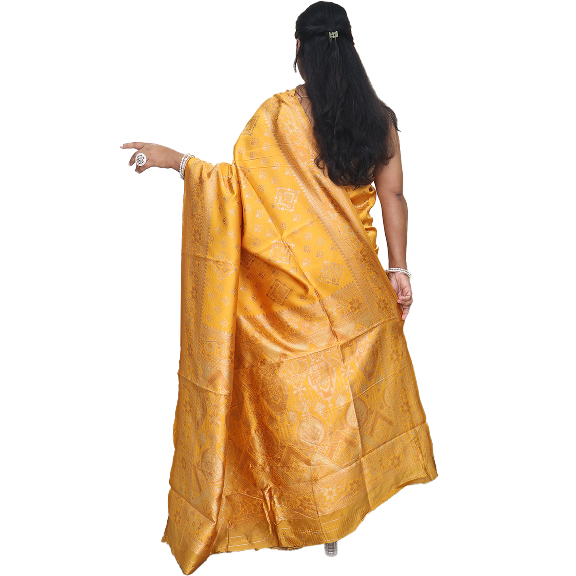 Amolika Sarees Mustard Banarasi Silk Saree With Intricate Butta Weaving & Unstitched Blouse Piece