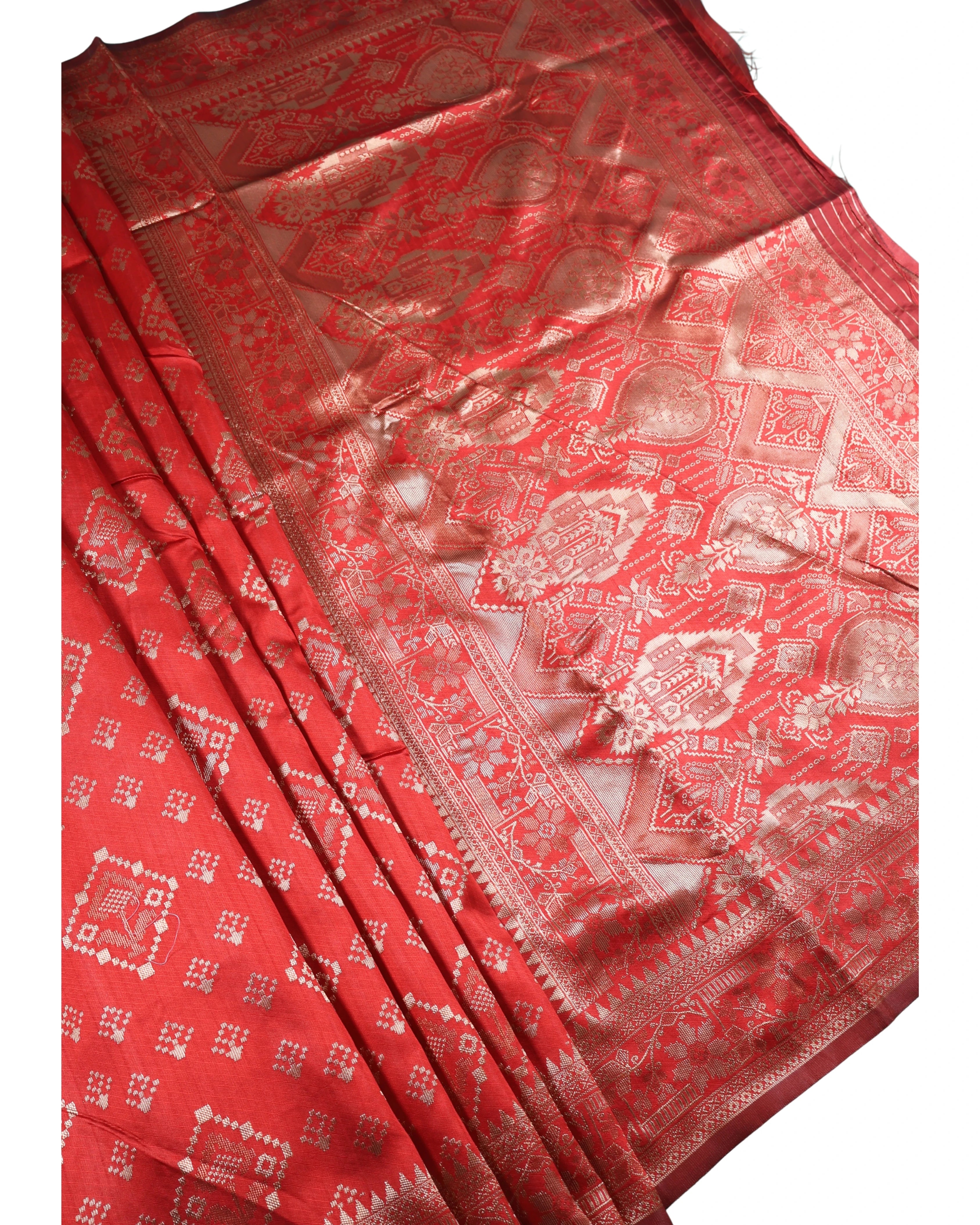 AMOLIKA Women's Banarasi Red Silk Saree With Unstitched Blouse Piece AM-1313