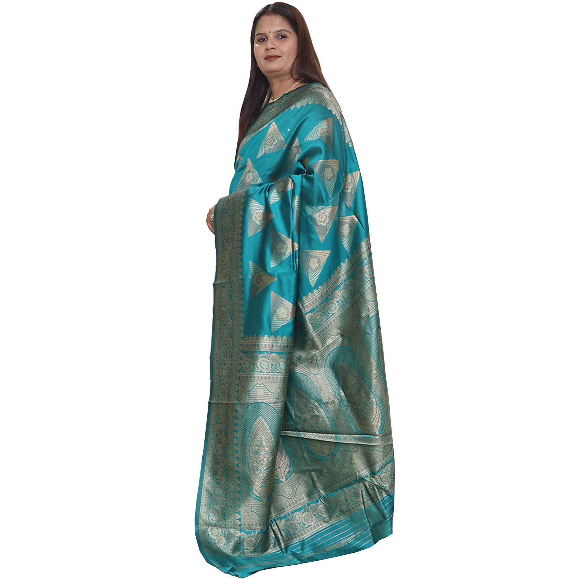 Amolika Sarees Sky Blue Banarasi Silk Saree With Exclusive Zari Pattern & Unstitched Blouse