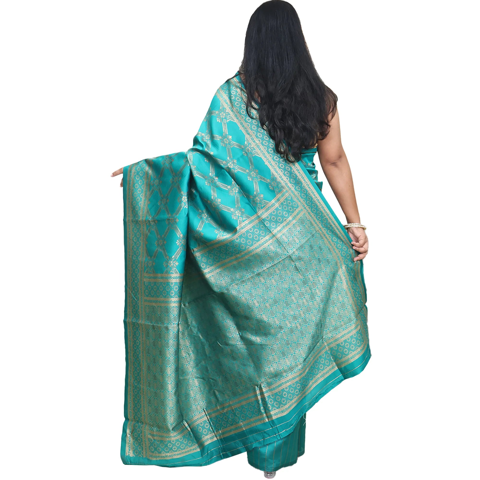 Amolika Sarees Ethnic Teal Green Banarasi Silk Saree With Matching Unstitched Blouse