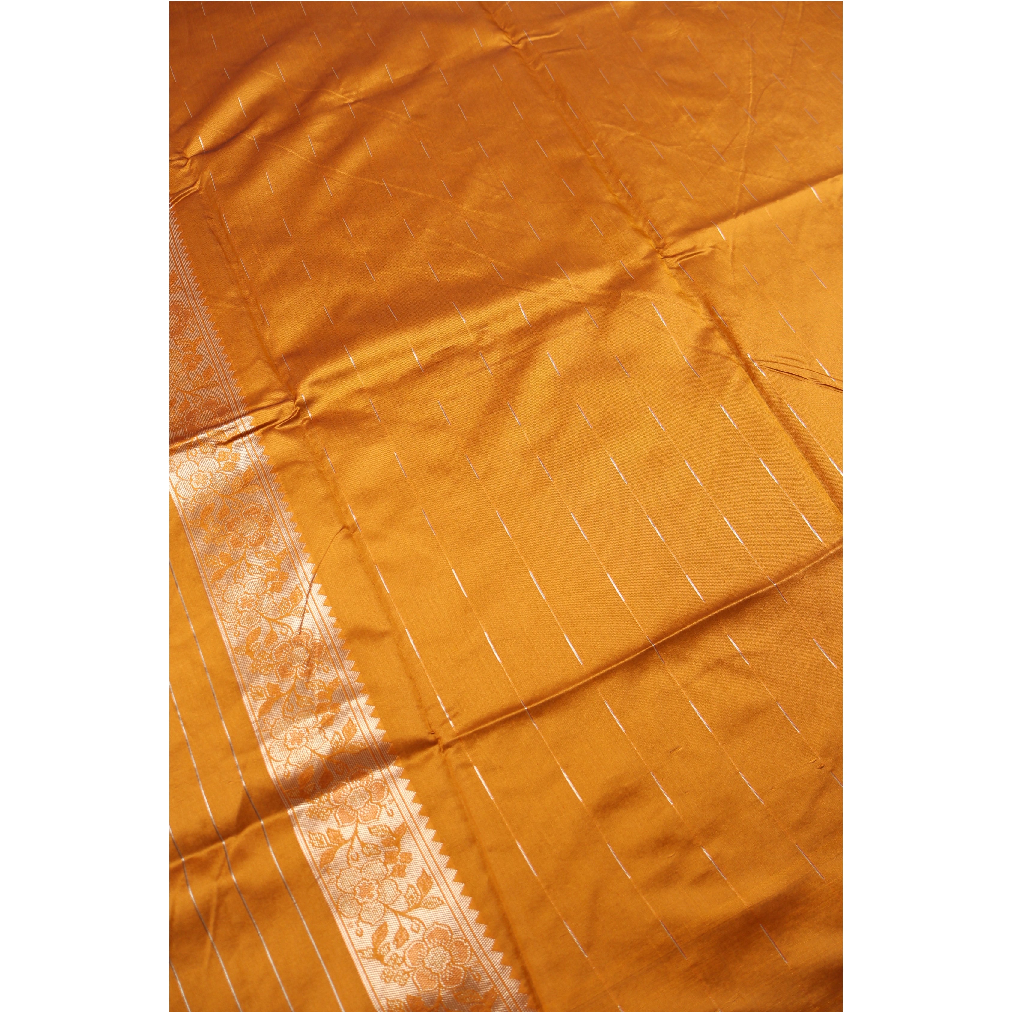 AMOLIKA Women's Banarasi Mustard Silk Saree With Unstitched Blouse Piece AM-1283