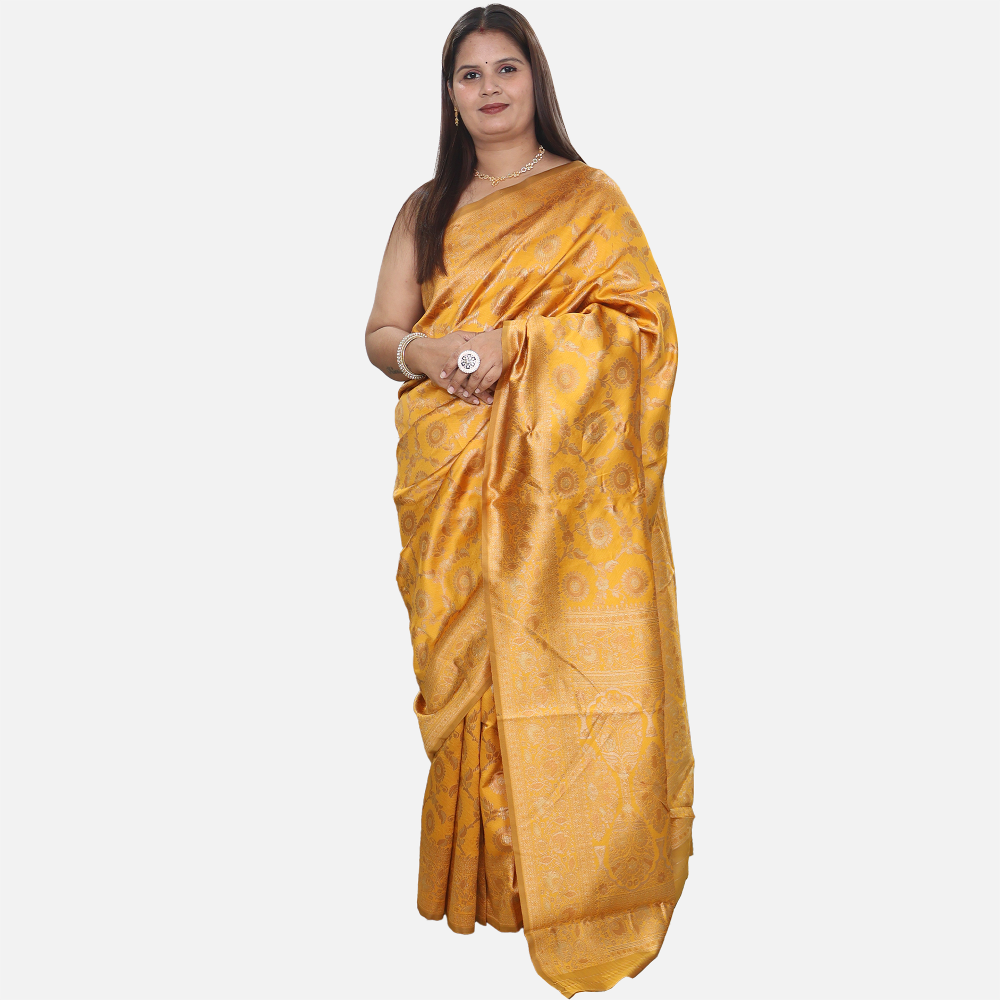 Amolika Sarees Wedding Special Mustard Pure Banarasi Silk Saree With Elegant Gold Zari Weaving