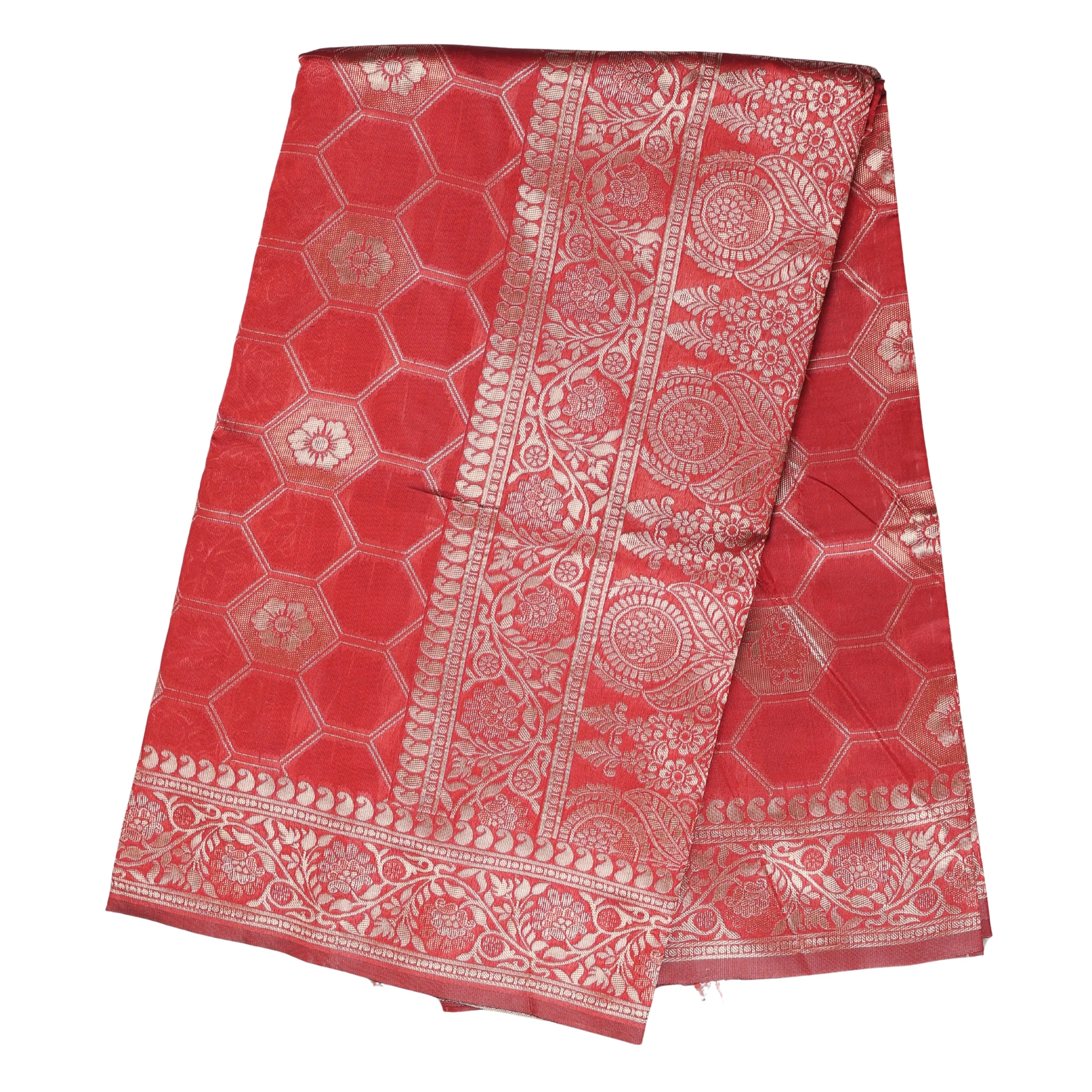 AMOLIKA Women's Banarasi Red Silk Saree With Unstitched Blouse Piece AM-1311