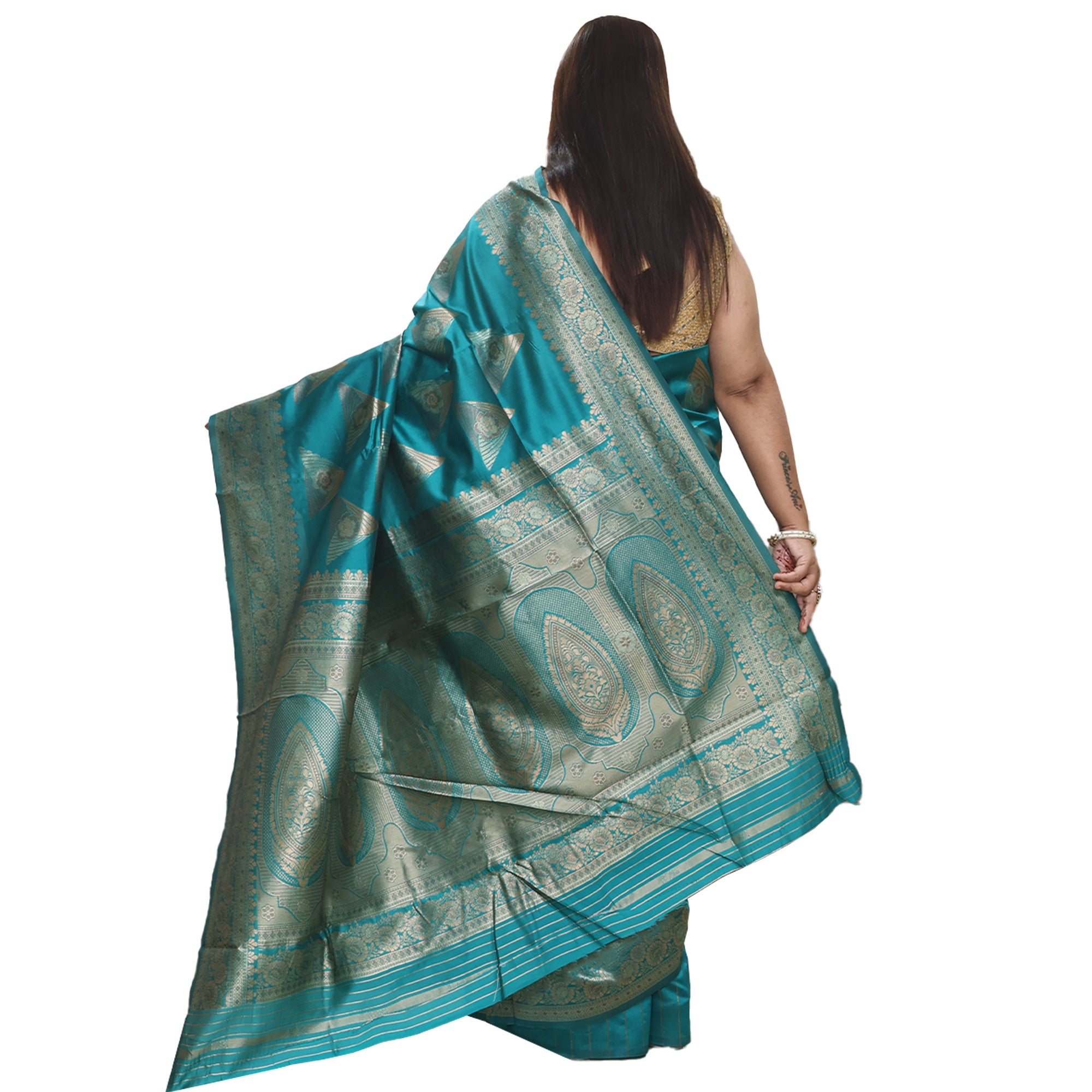Amolika Sarees Sky Blue Banarasi Silk Saree With Exclusive Zari Pattern & Unstitched Blouse