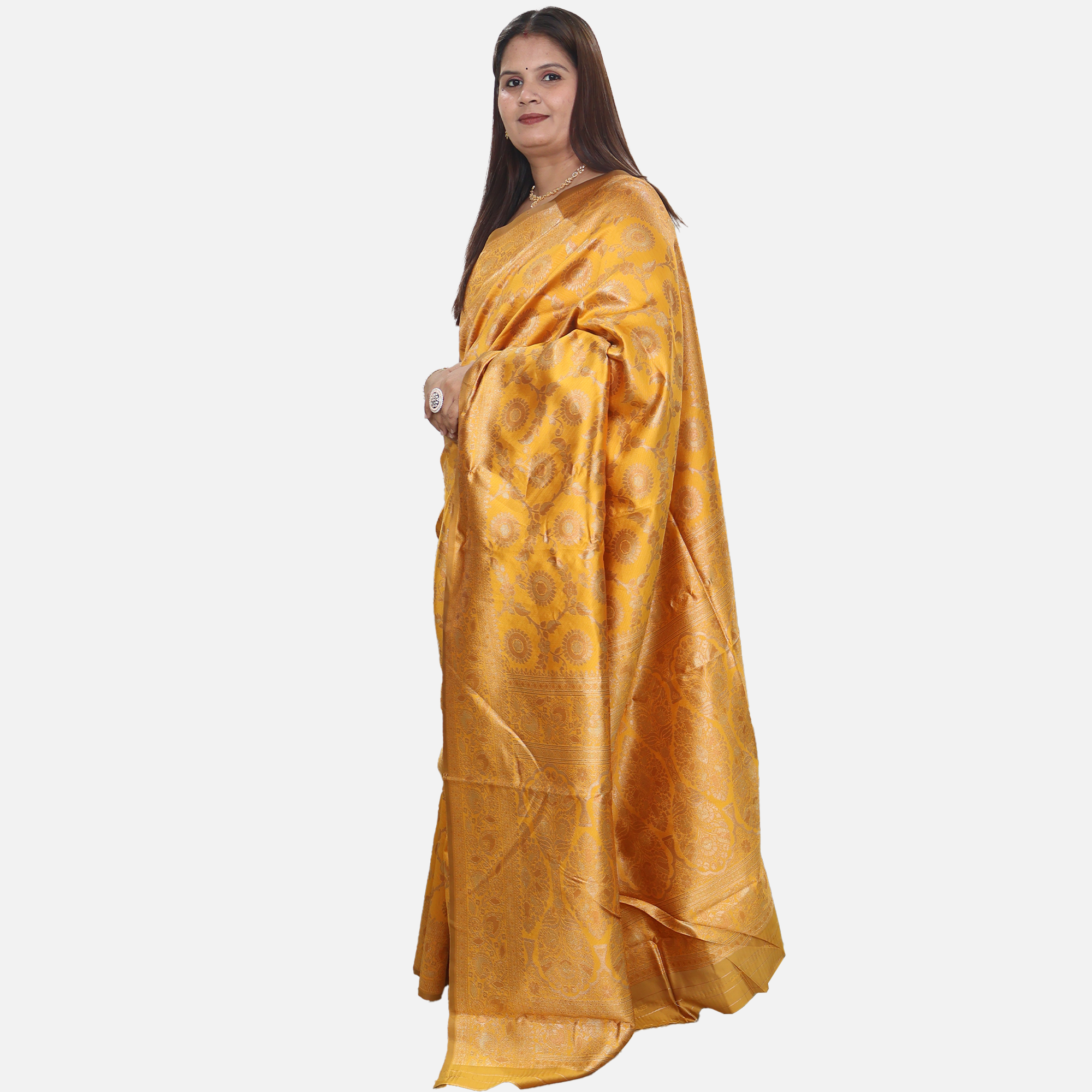 Amolika Sarees Wedding Special Mustard Pure Banarasi Silk Saree With Elegant Gold Zari Weaving