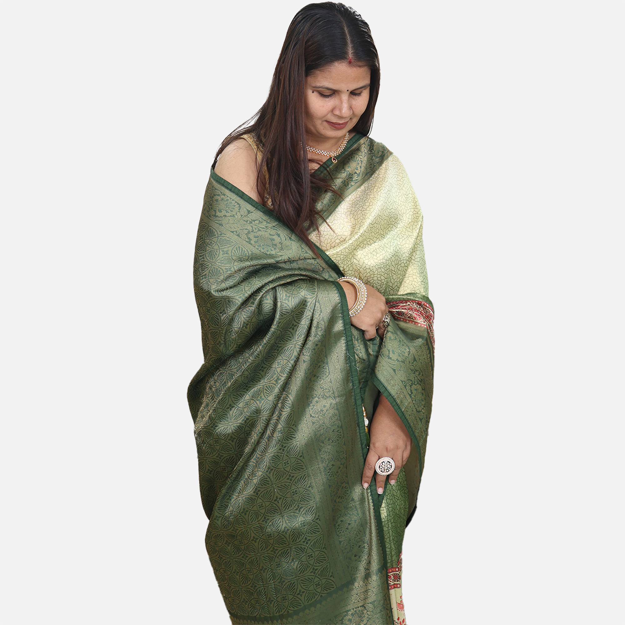 Amolika Sarees Graceful Green Soft Silk Saree With Elegant Digital Prints & Unstitched Blouse Piece