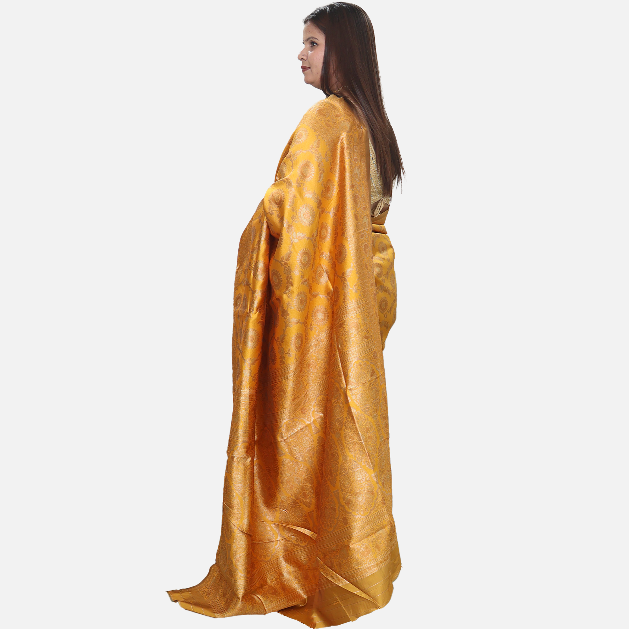 Amolika Sarees Wedding Special Mustard Pure Banarasi Silk Saree With Elegant Gold Zari Weaving
