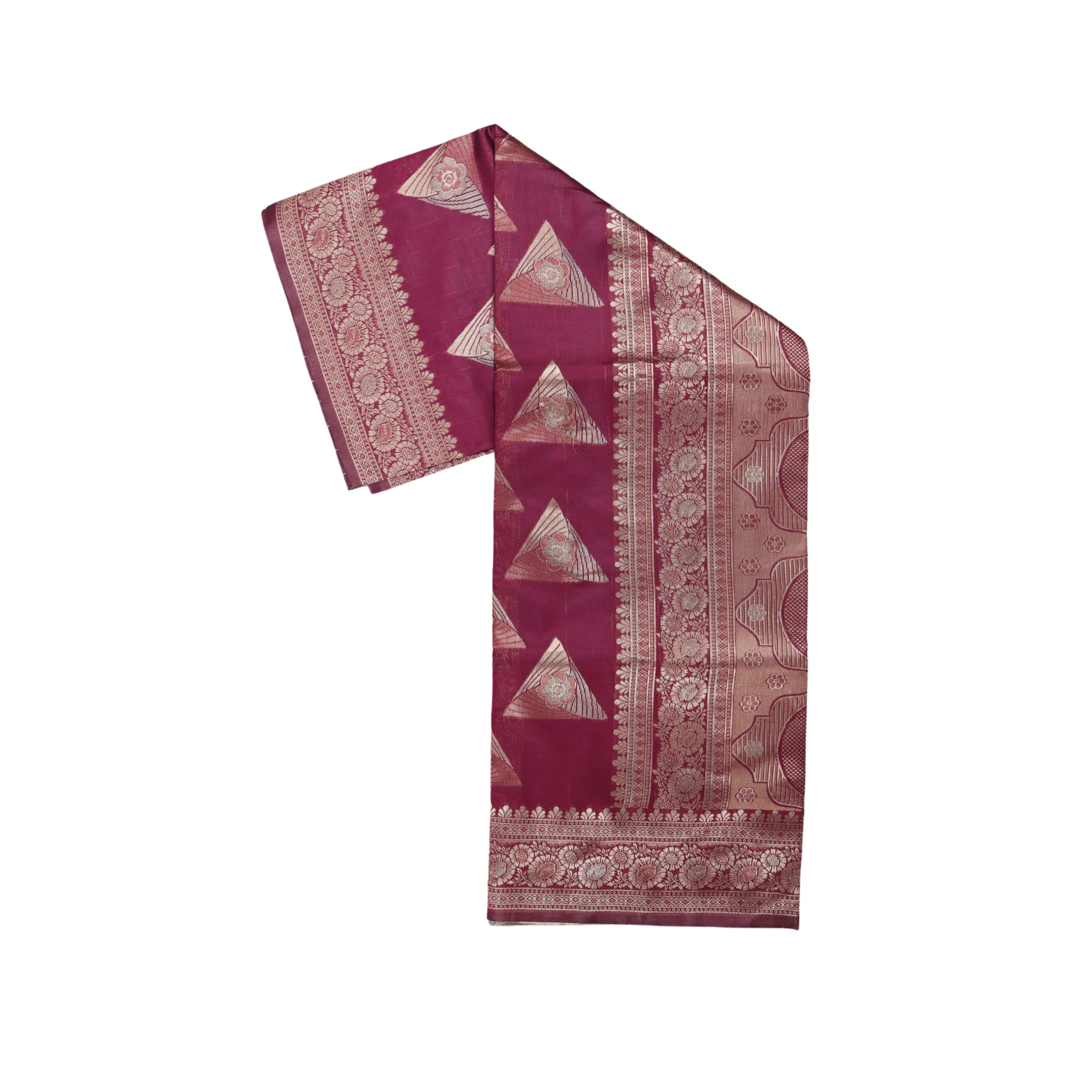 AMOLIKA Women's Banarasi Wine Silk Saree With Unstitched Blouse Piece AM-1419