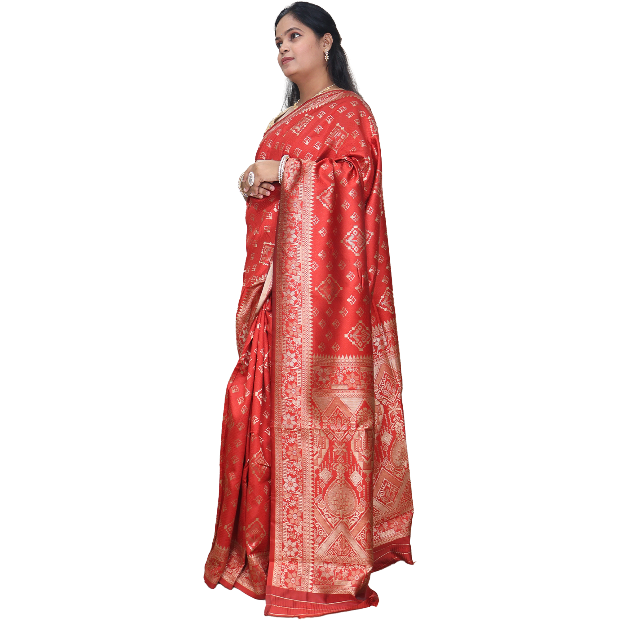 Amolika Sarees Luxury Red Banarasi Silk Saree Including Unstitched Blouse Material