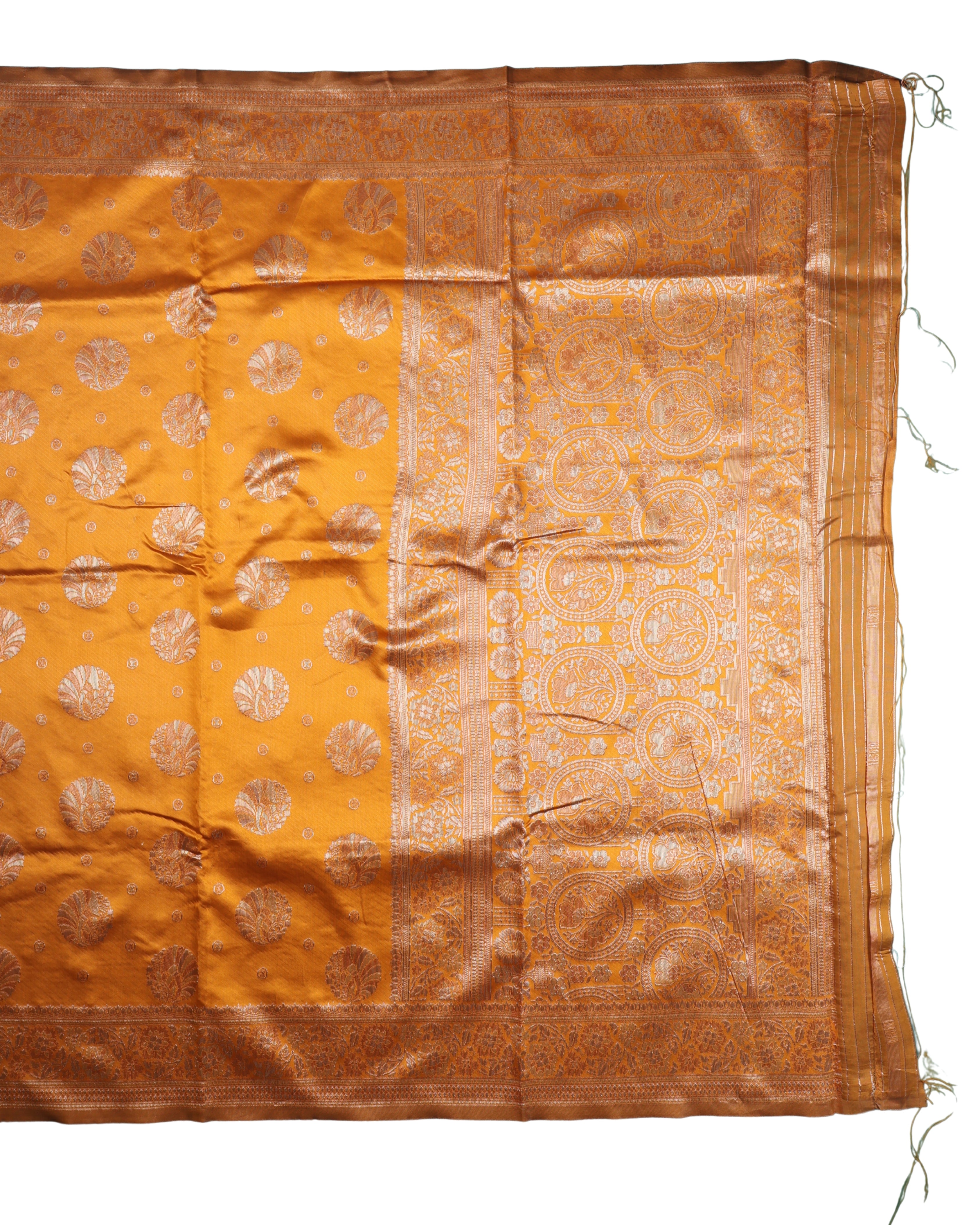 AMOLIKA Women's Banarasi Mustard Silk Saree With Unstitched Blouse Piece AM-1285