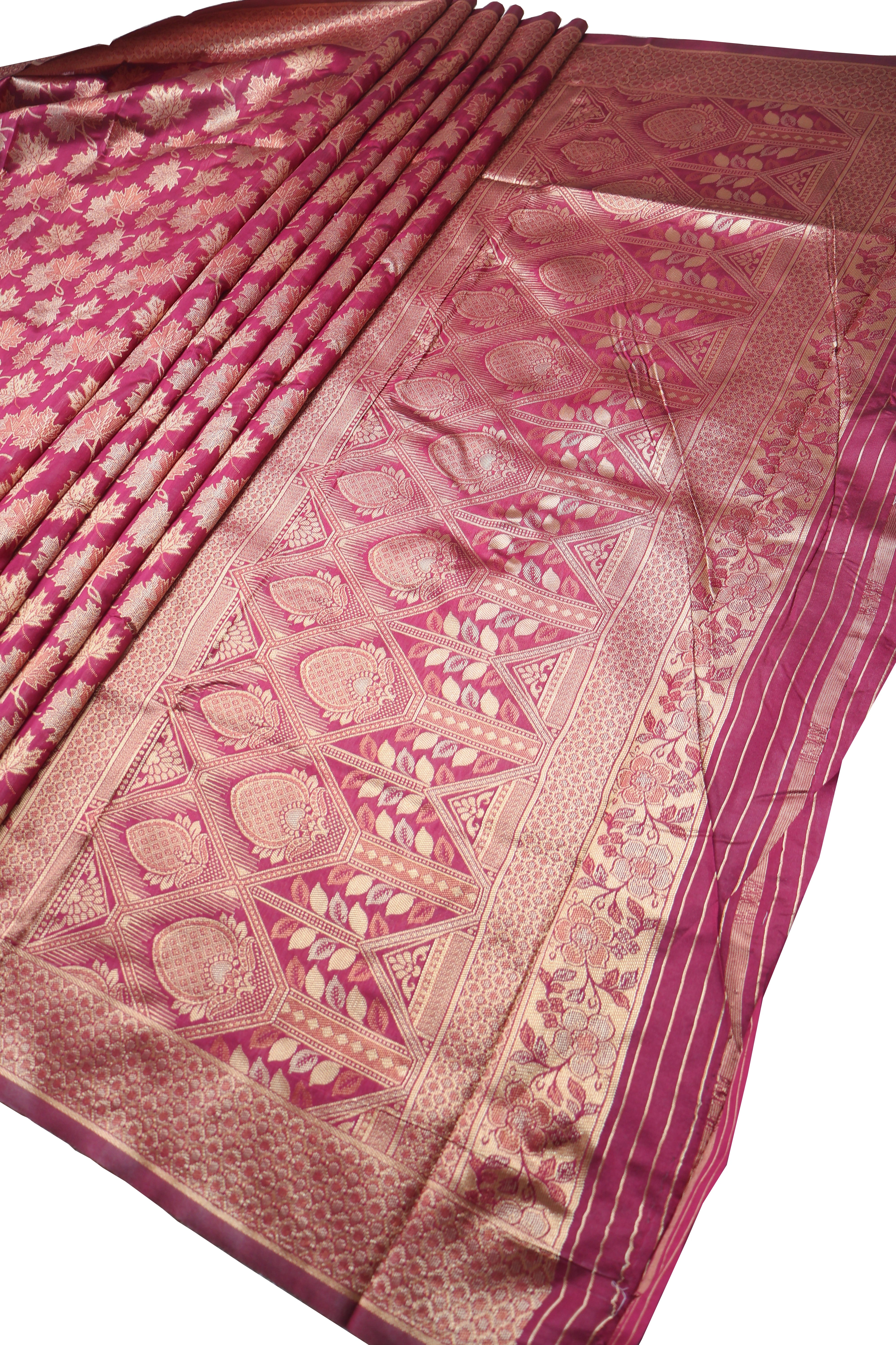 AMOLIKA Women's Banarasi Wine Silk Saree With Unstitched Blouse Piece AM-1283