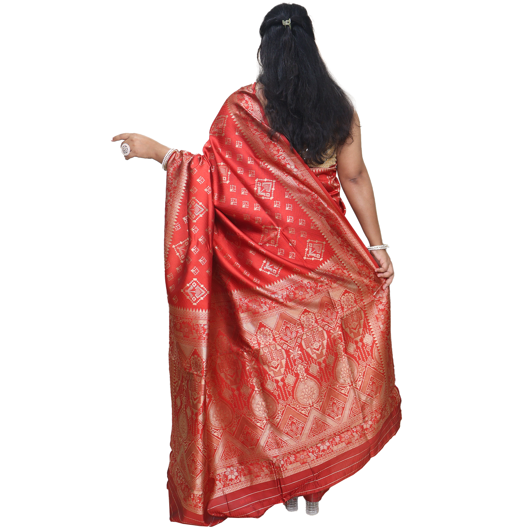 Amolika Sarees Luxury Red Banarasi Silk Saree Including Unstitched Blouse Material
