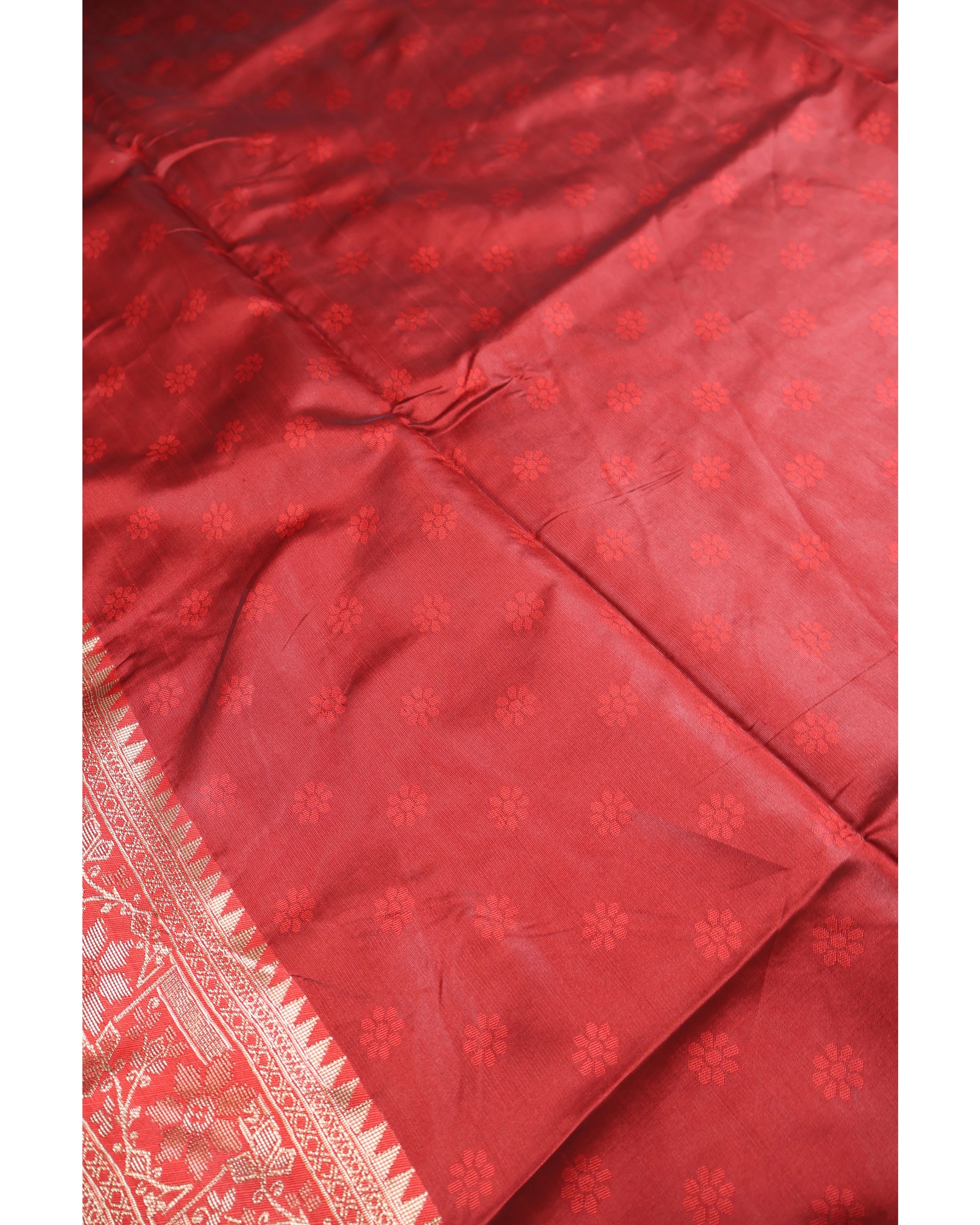 AMOLIKA Women's Banarasi Red Silk Saree With Unstitched Blouse Piece AM-1313