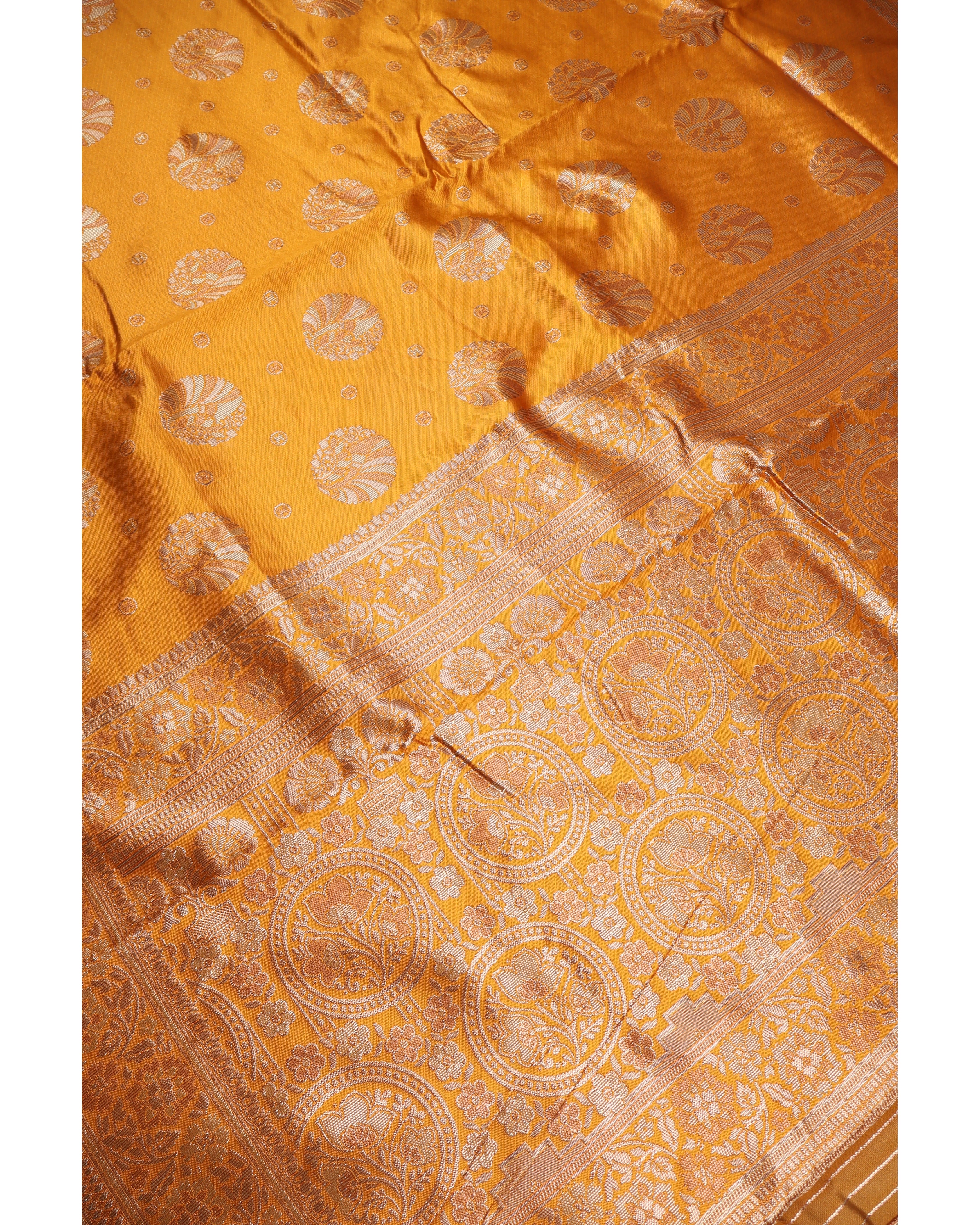 AMOLIKA Women's Banarasi Mustard Silk Saree With Unstitched Blouse Piece AM-1285