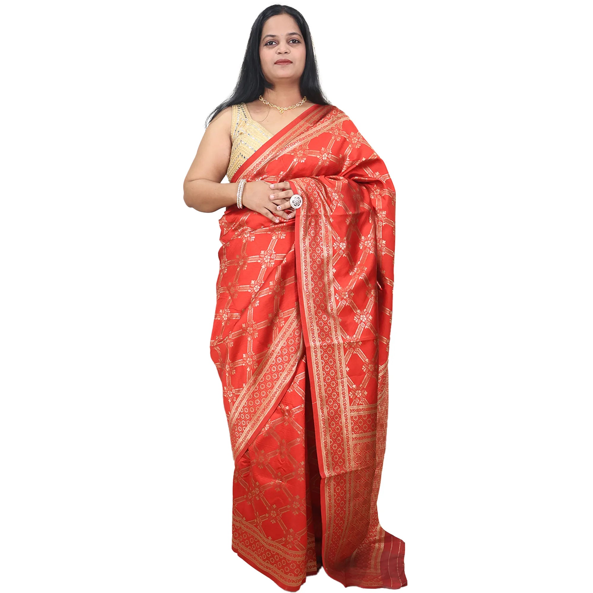 Amolika Sarees Bridal Collection Banarasi Red Silk Saree With Gold Zari & Unstitched Blouse