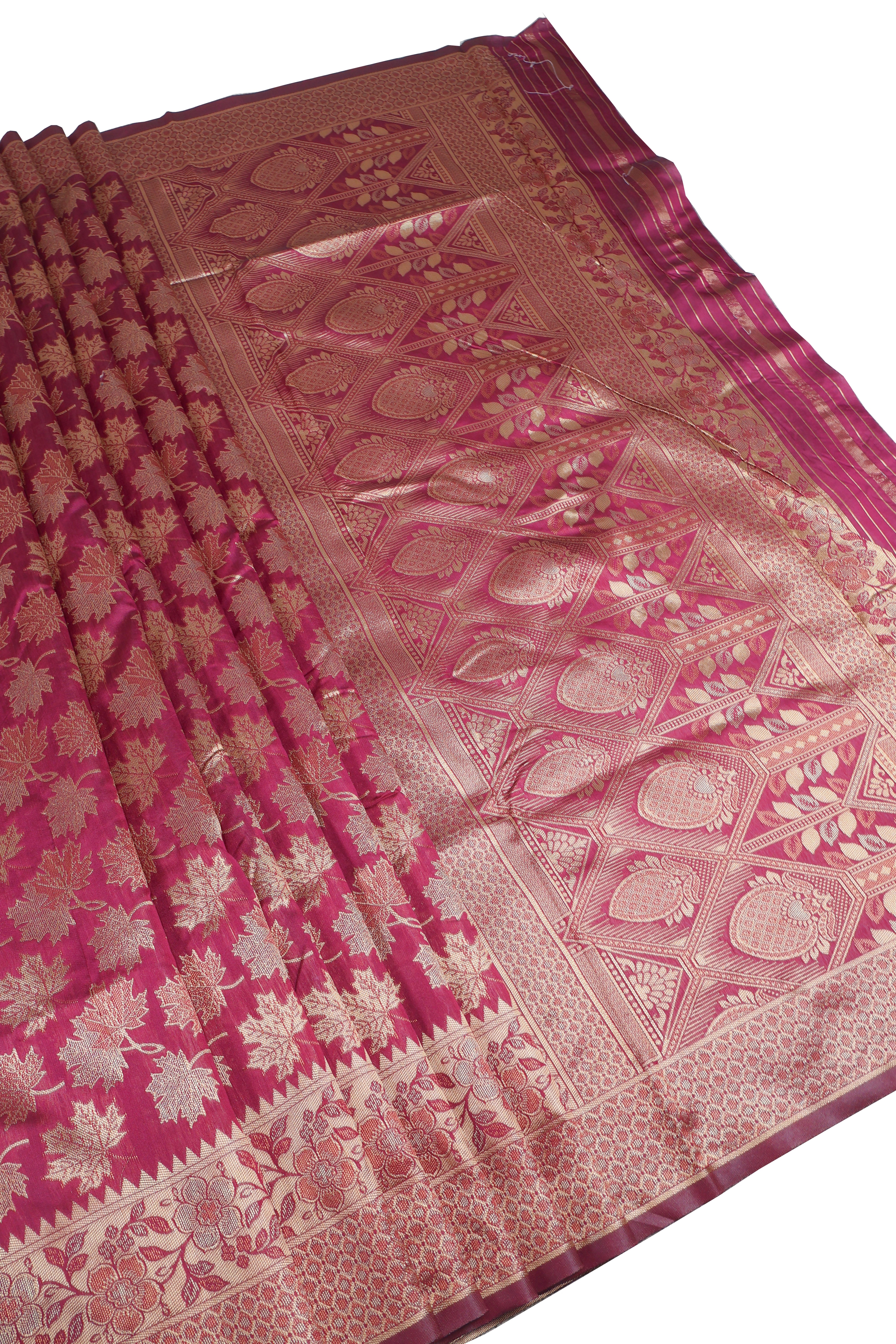 AMOLIKA Women's Banarasi Wine Silk Saree With Unstitched Blouse Piece AM-1283