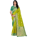 Amolika Sarees Parrot & Sea Green Silk Saree With Fully Stitched Contrast Blouse & Extra Unstitched Blouse Fabric