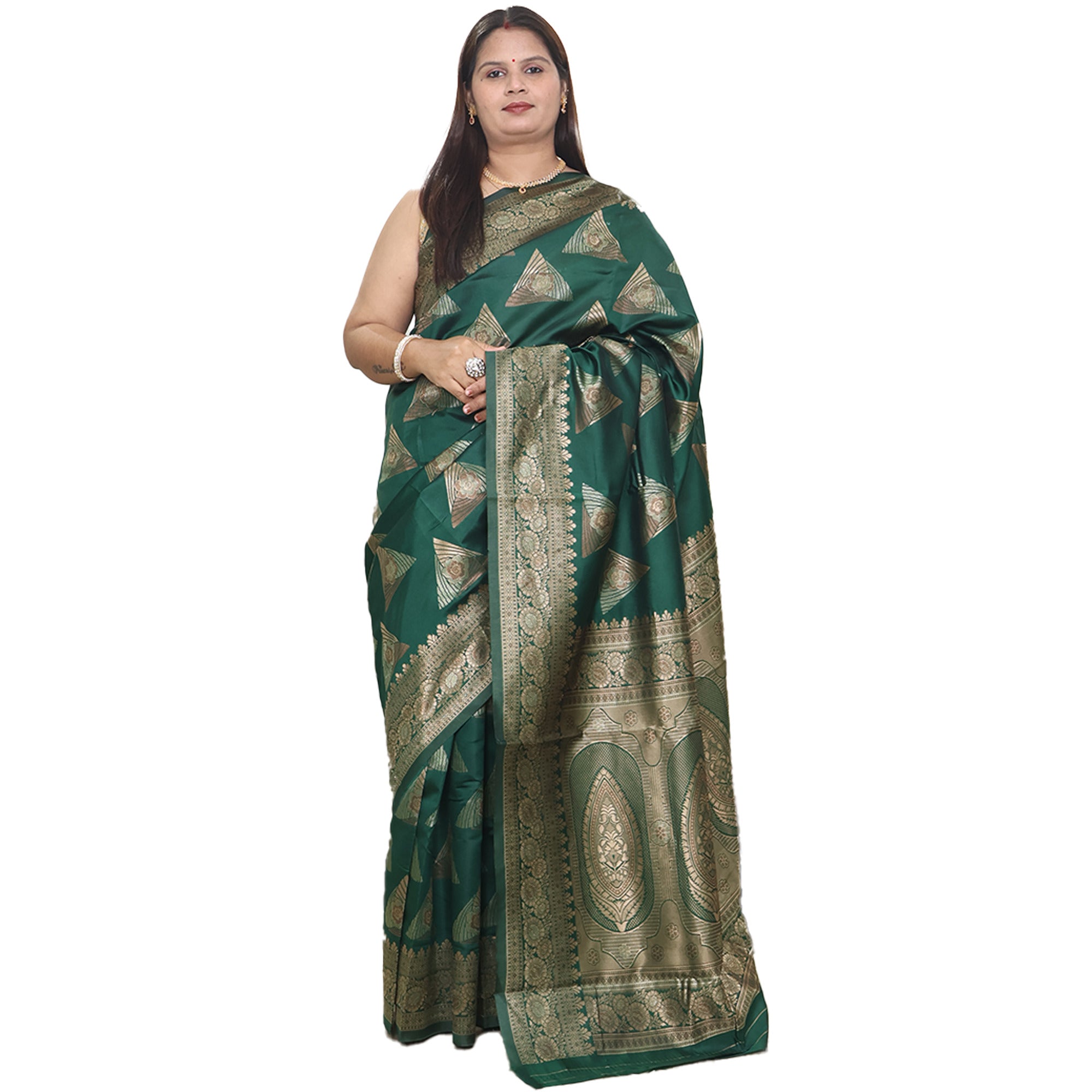 Amolika Sarees Ethnic Bottle Green Banarasi Silk Saree With Premium Weave & Unstitched Blouse Piece