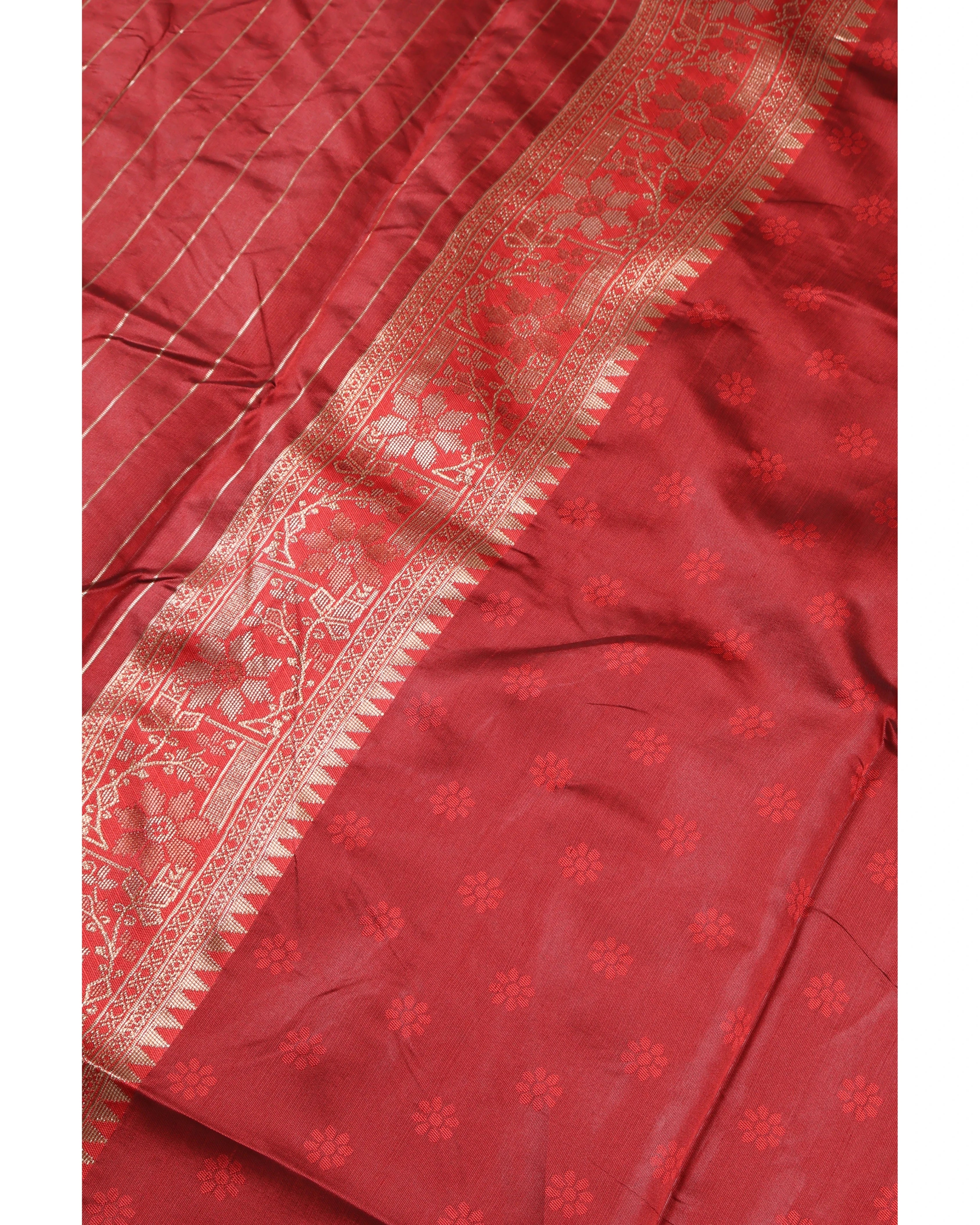 AMOLIKA Women's Banarasi Red Silk Saree With Unstitched Blouse Piece AM-1313