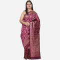 Amolika Sarees Wine Banarasi Silk Saree With Elegant Finish & Unstitched Blouse Piece For Wedding Wear