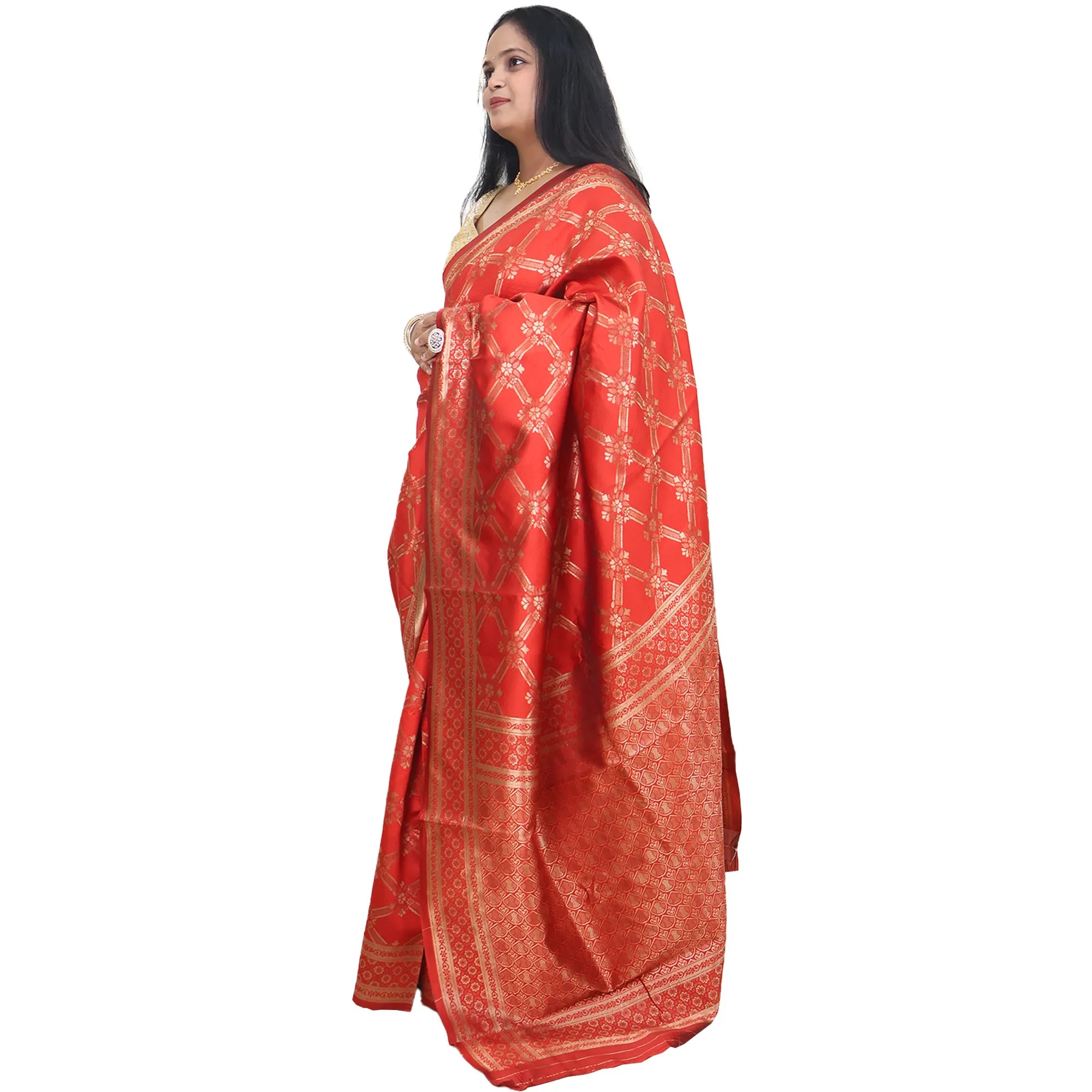 Amolika Sarees Bridal Collection Banarasi Red Silk Saree With Gold Zari & Unstitched Blouse