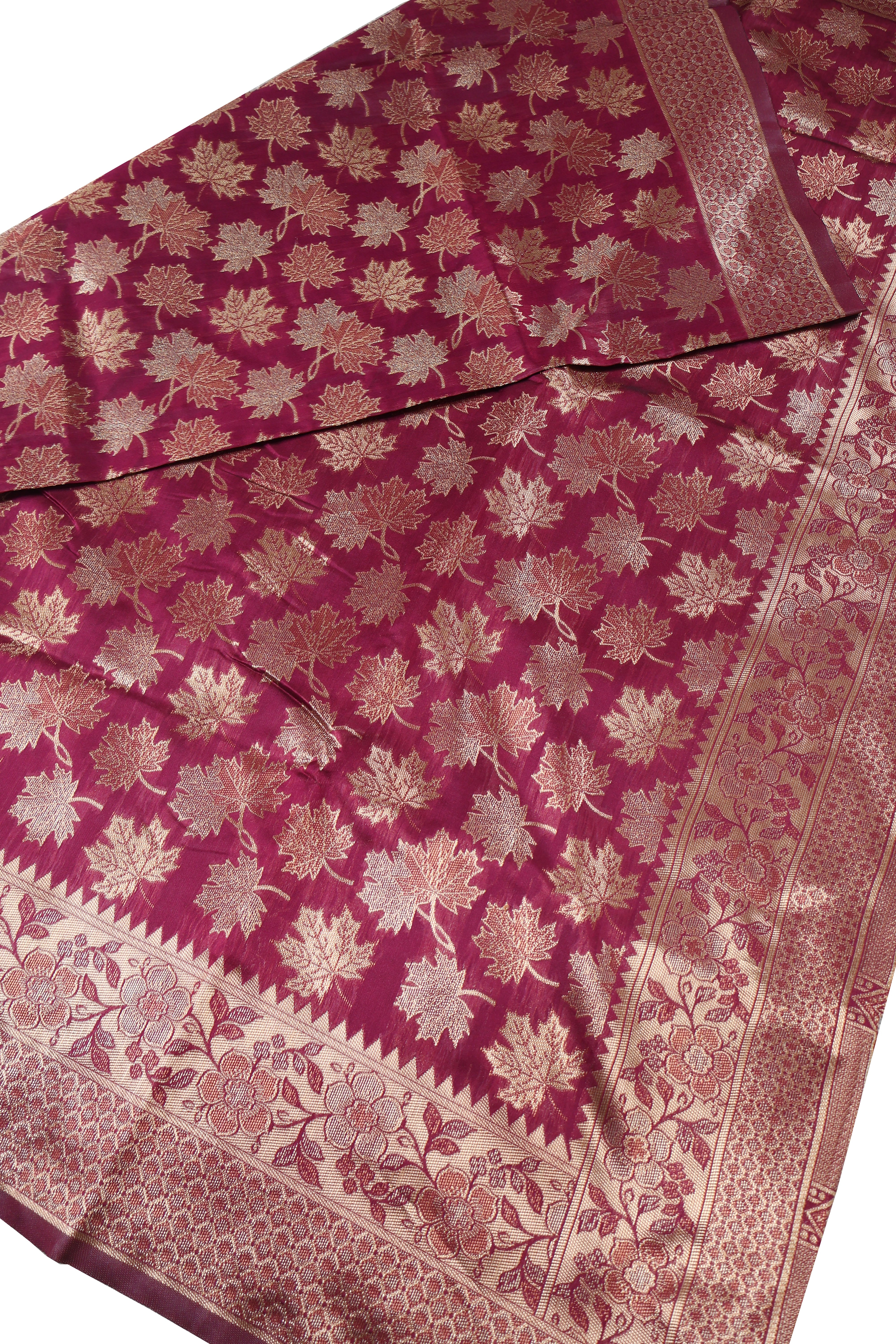 AMOLIKA Women's Banarasi Wine Silk Saree With Unstitched Blouse Piece AM-1283