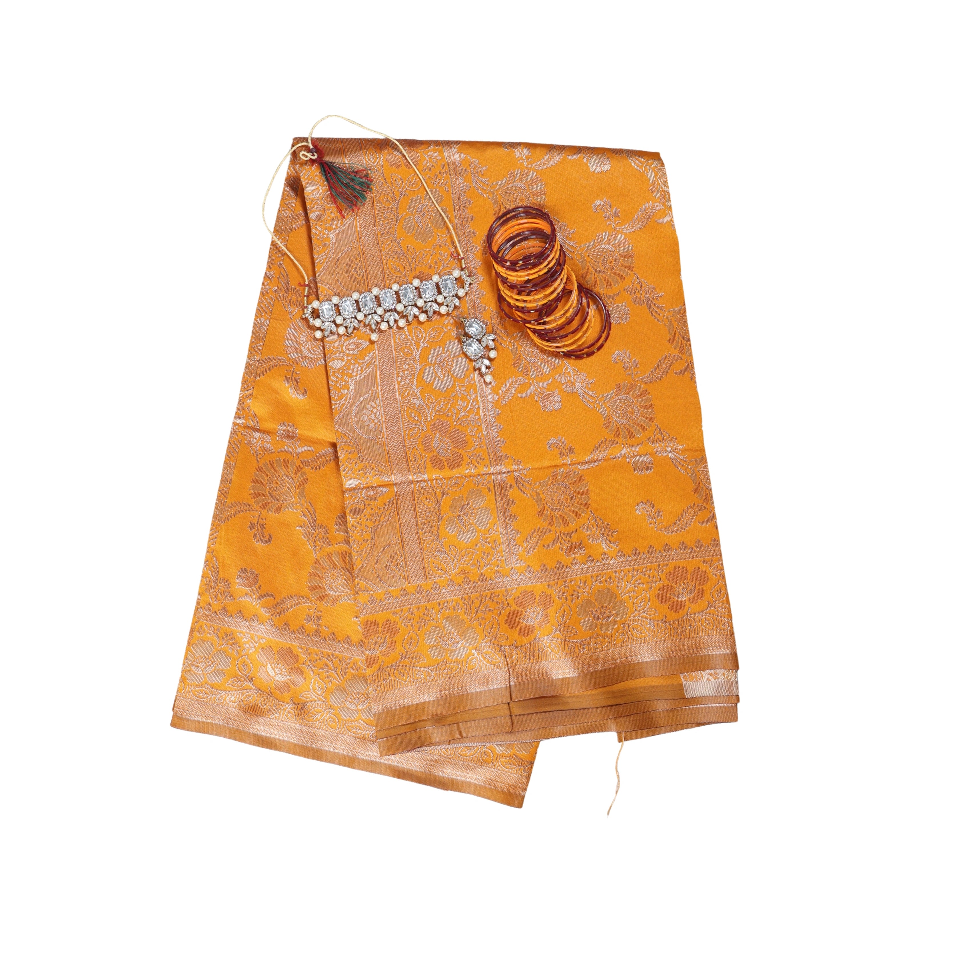 AMOLIKA Women's Banarasi Mustard Silk Saree With Unstitched Blouse Piece AM-1287