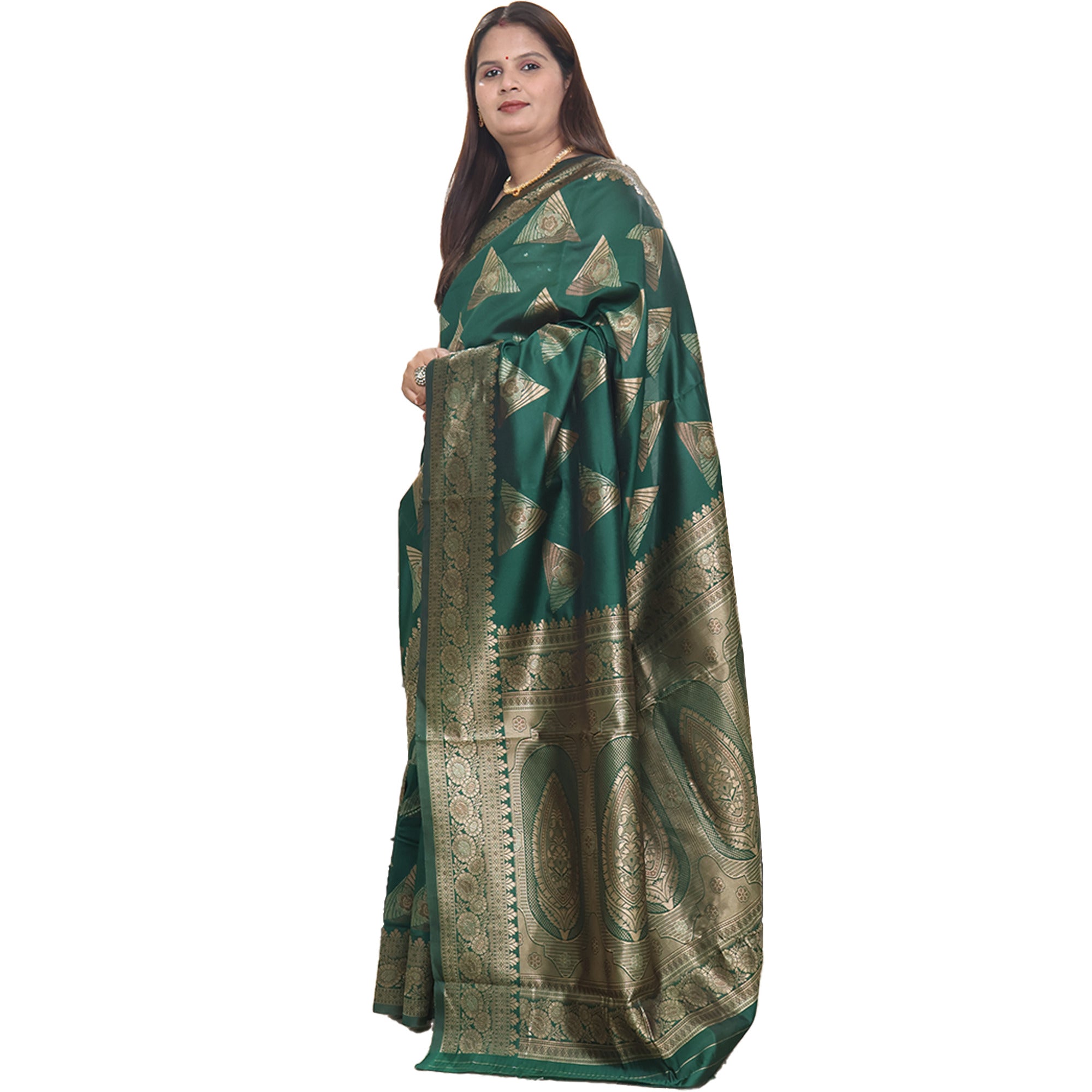 Amolika Sarees Ethnic Bottle Green Banarasi Silk Saree With Premium Weave & Unstitched Blouse Piece