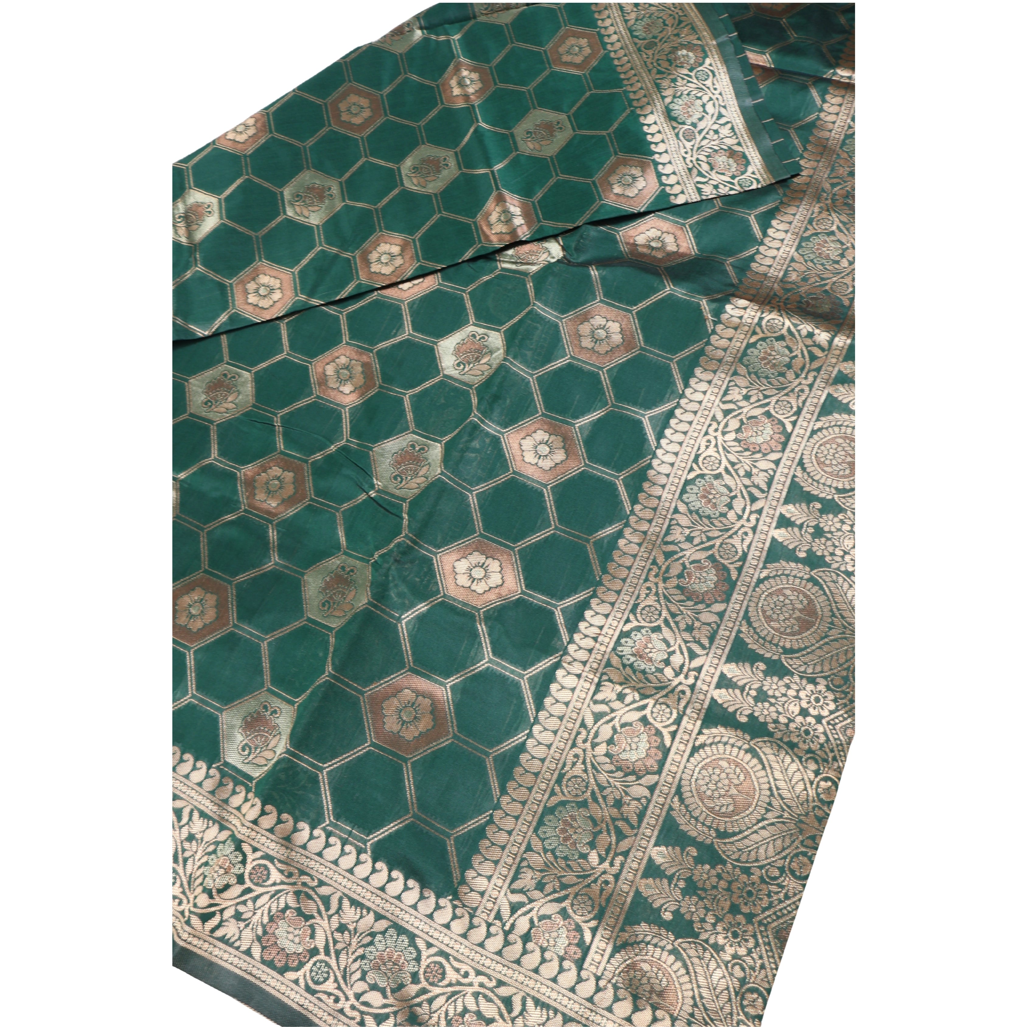 AMOLIKA Women's Banarasi bottle green Silk Saree With Unstitched Blouse Piece AM-1311
