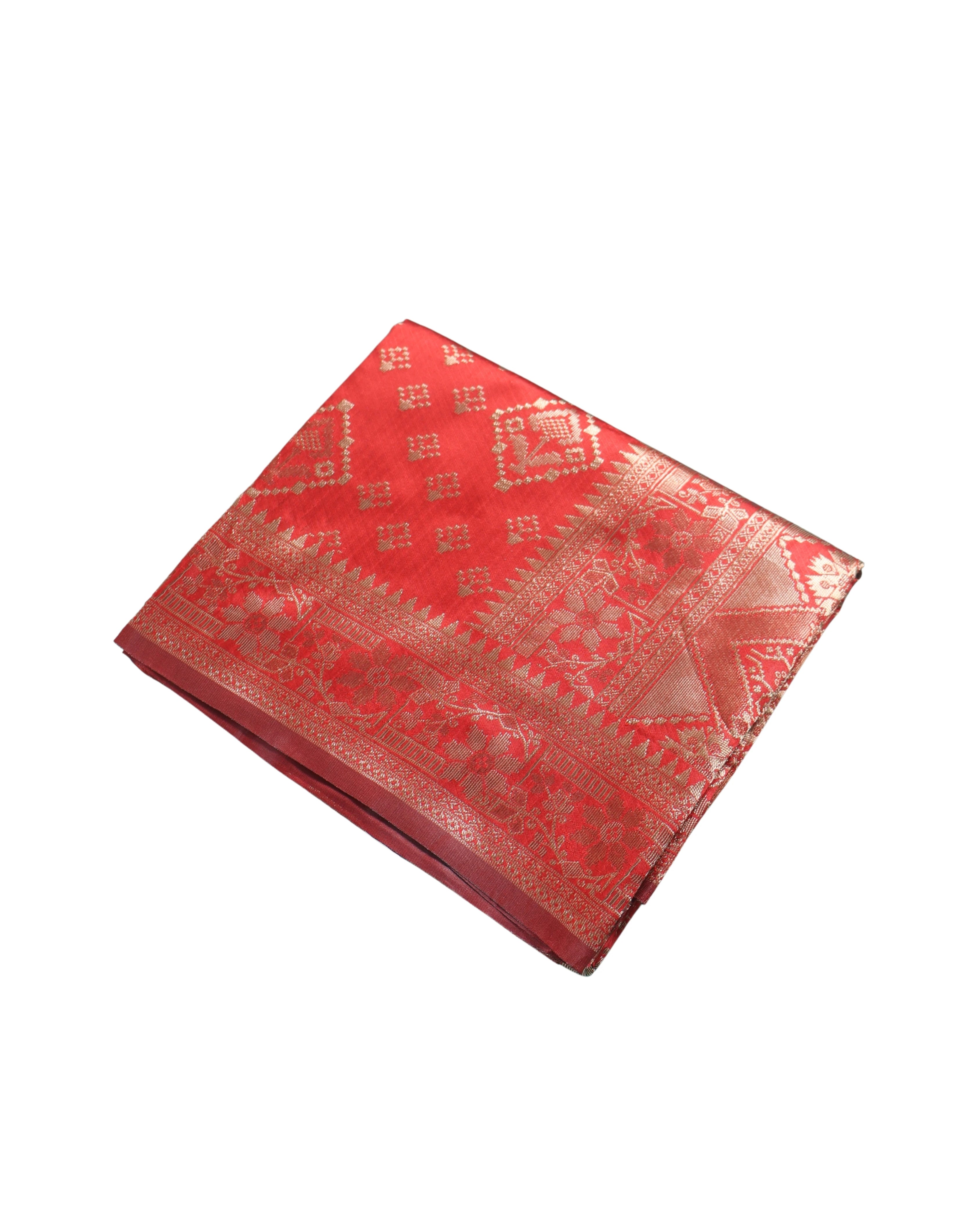 AMOLIKA Women's Banarasi Red Silk Saree With Unstitched Blouse Piece AM-1313