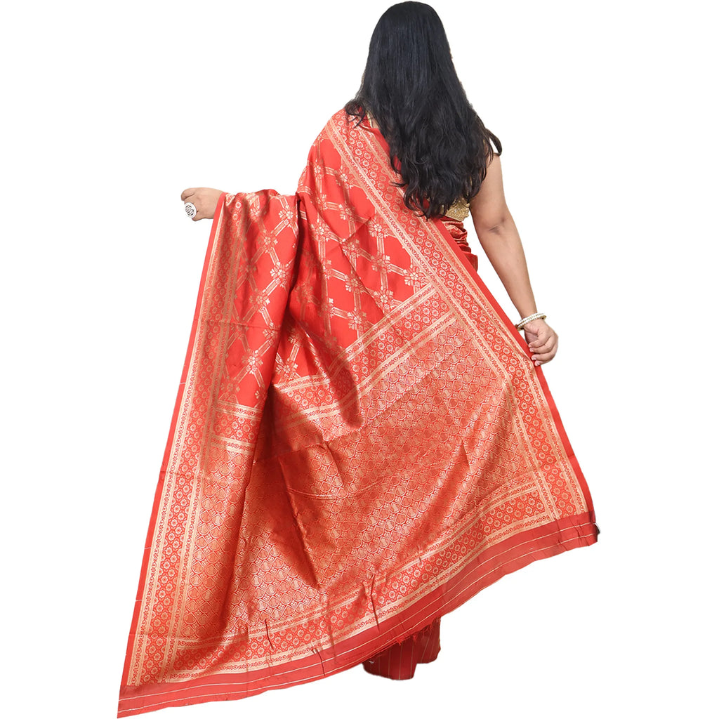 Amolika Sarees Bridal Collection Banarasi Red Silk Saree With Gold Zari & Unstitched Blouse
