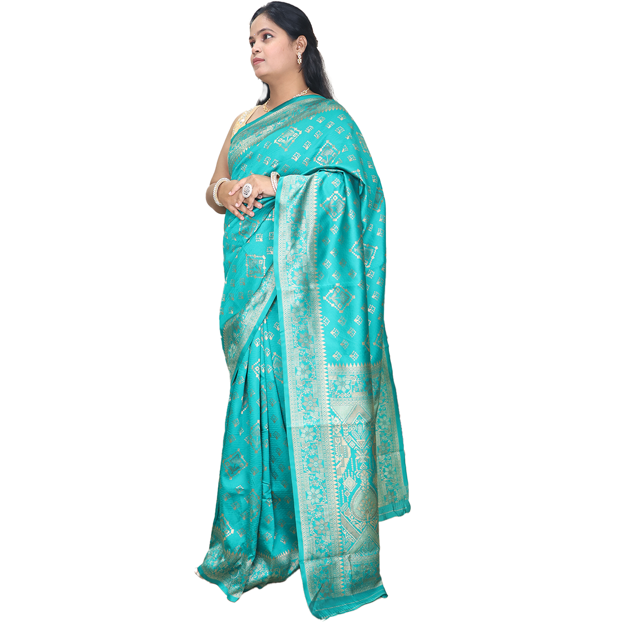 Amolika Sarees Premium Sky Blue Banarasi Silk Saree With Heritage Butta & Unstitched Blouse