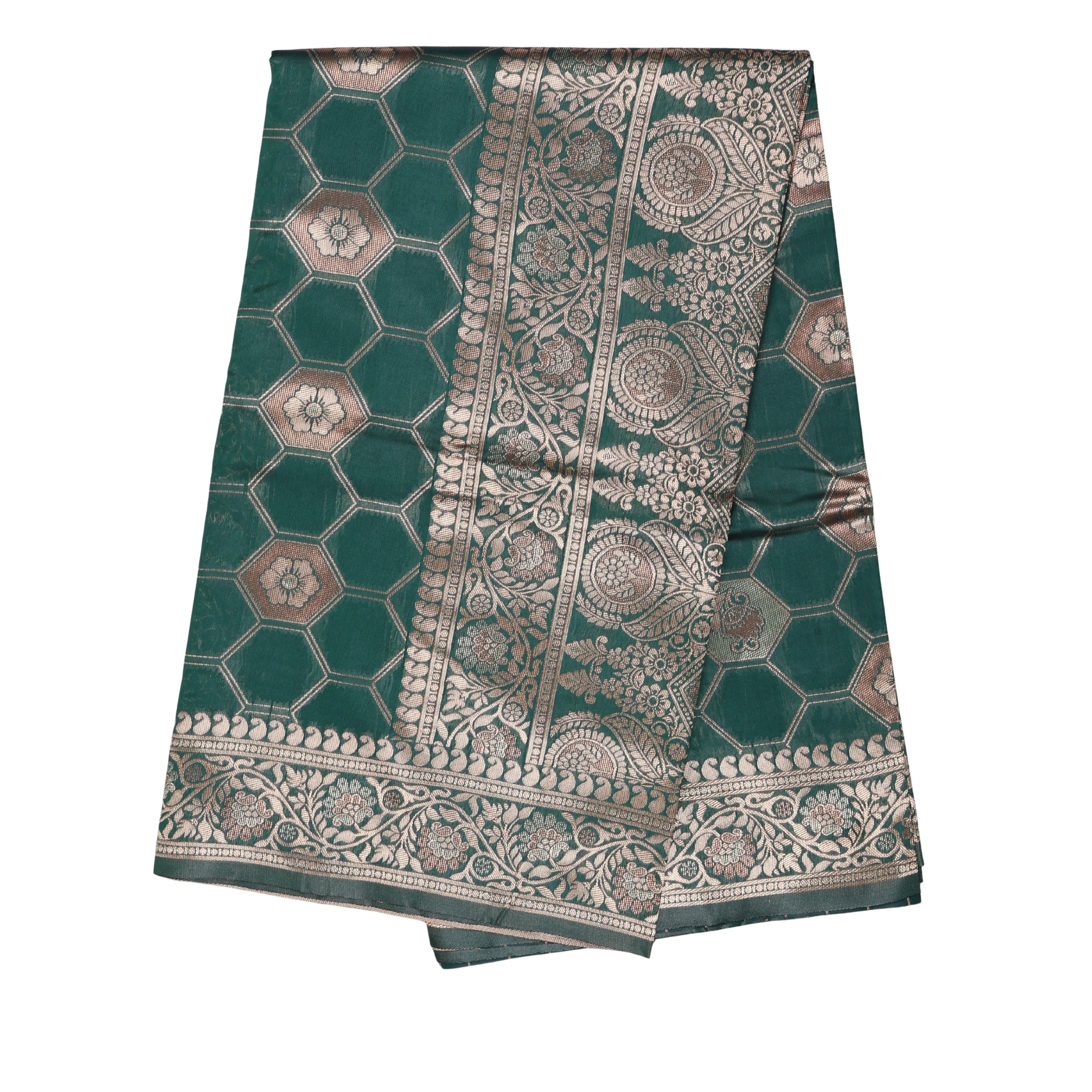 AMOLIKA Women's Banarasi bottle green Silk Saree With Unstitched Blouse Piece AM-1311