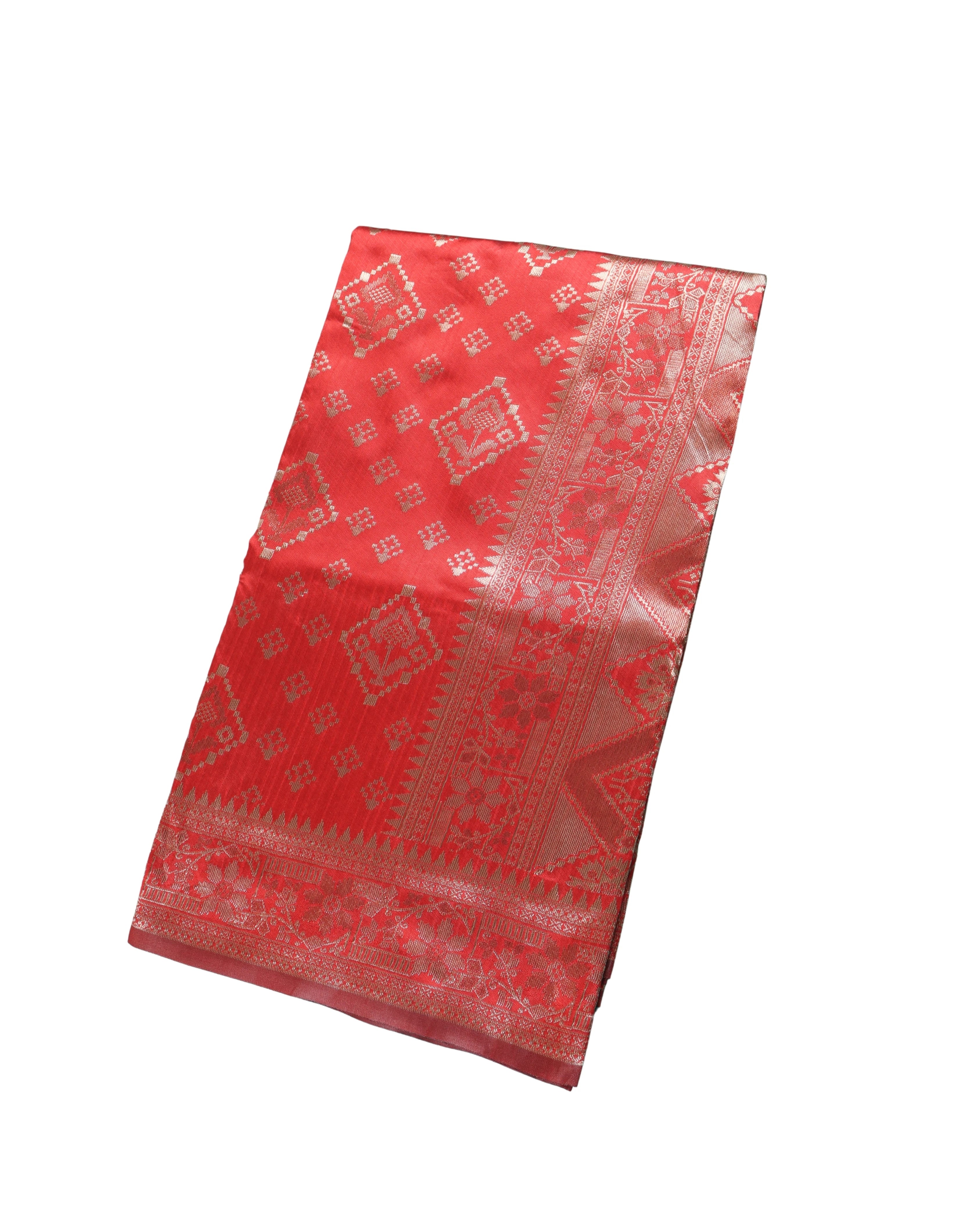 AMOLIKA Women's Banarasi Red Silk Saree With Unstitched Blouse Piece AM-1313