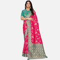 Amolika Sarees Pink & Teal Green Silk Saree With Fully Stitched Contrast Blouse & Extra Unstitched Blouse Fabric