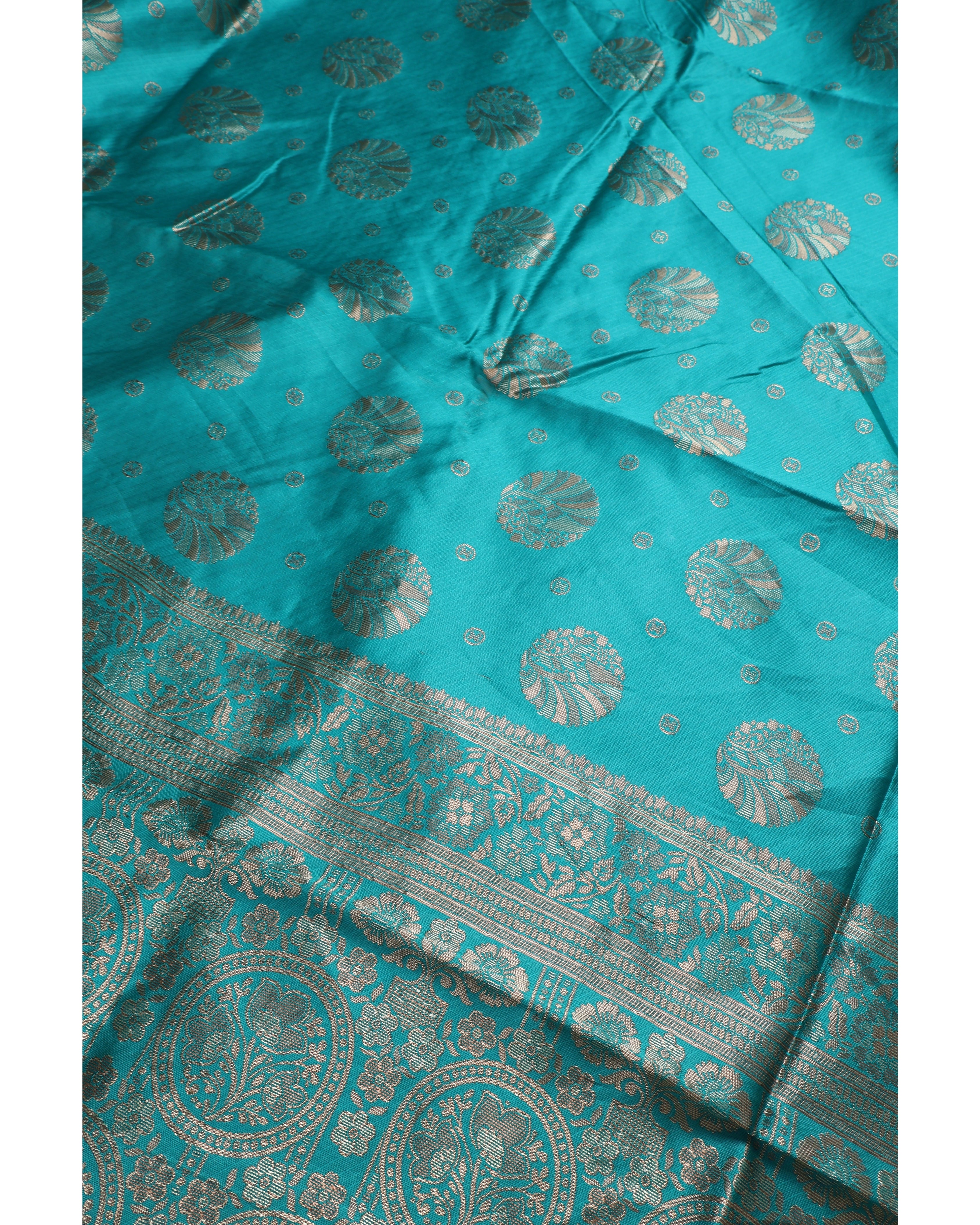 AMOLIKA Women's Banarasi Sky Blue Silk Saree With Unstitched Blouse Piece AM-1285
