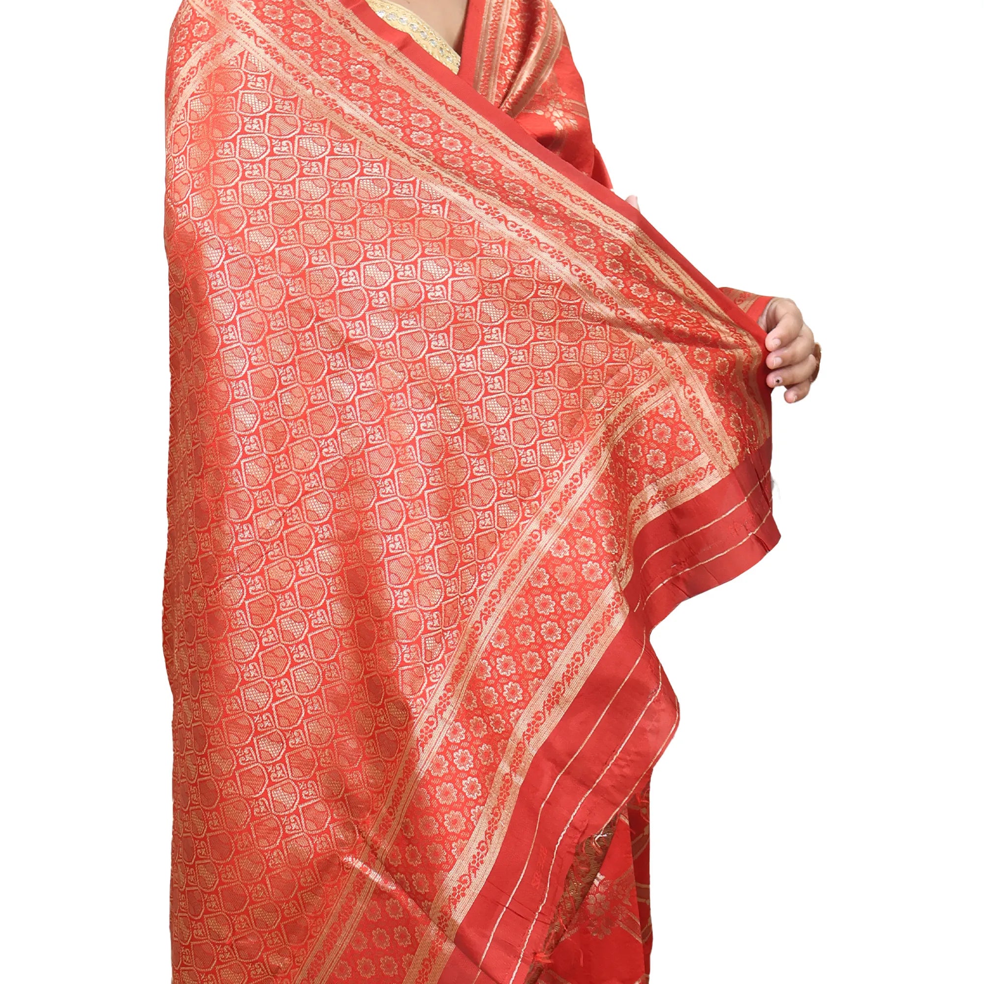 Amolika Sarees Bridal Collection Banarasi Red Silk Saree With Gold Zari & Unstitched Blouse
