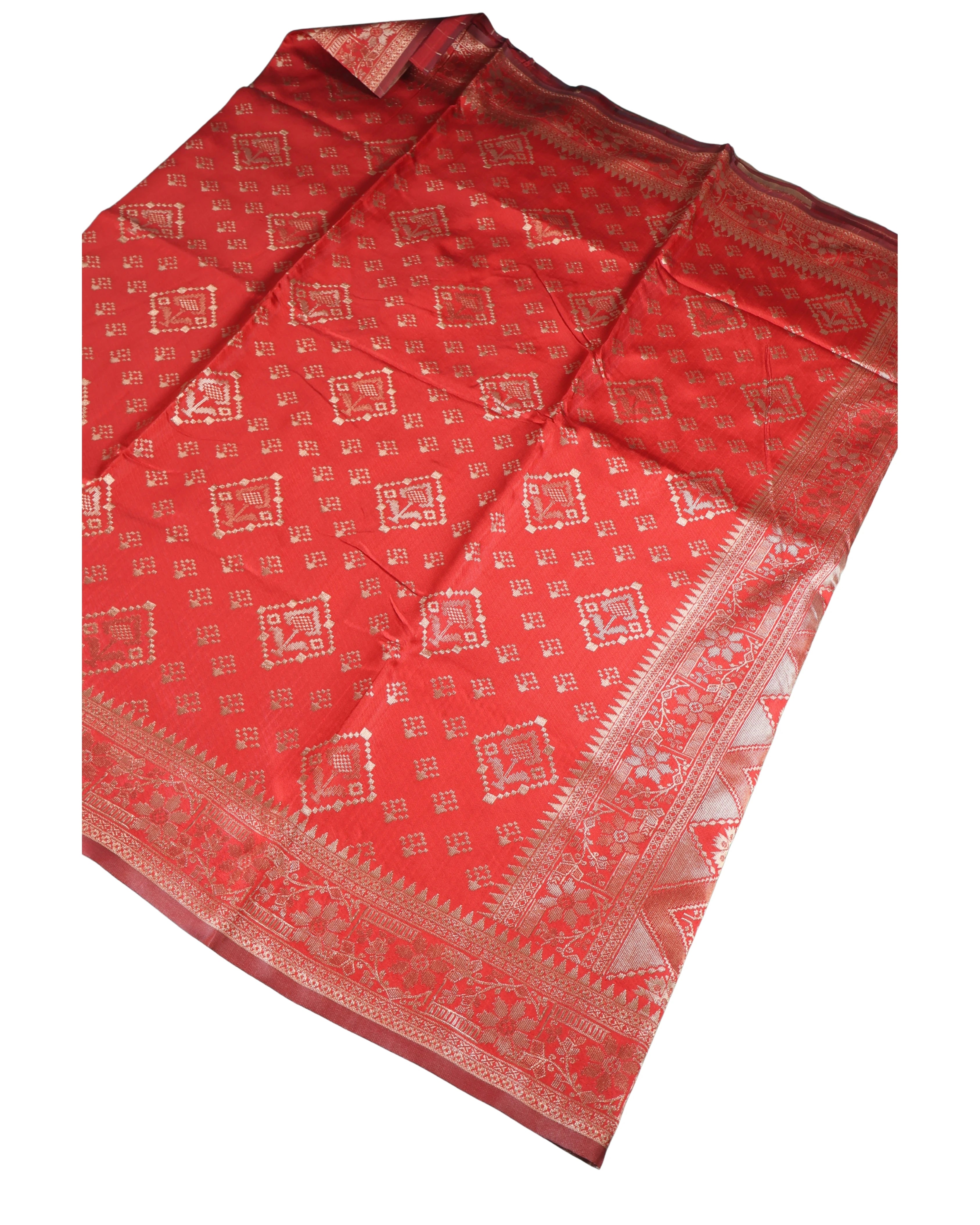 AMOLIKA Women's Banarasi Red Silk Saree With Unstitched Blouse Piece AM-1313