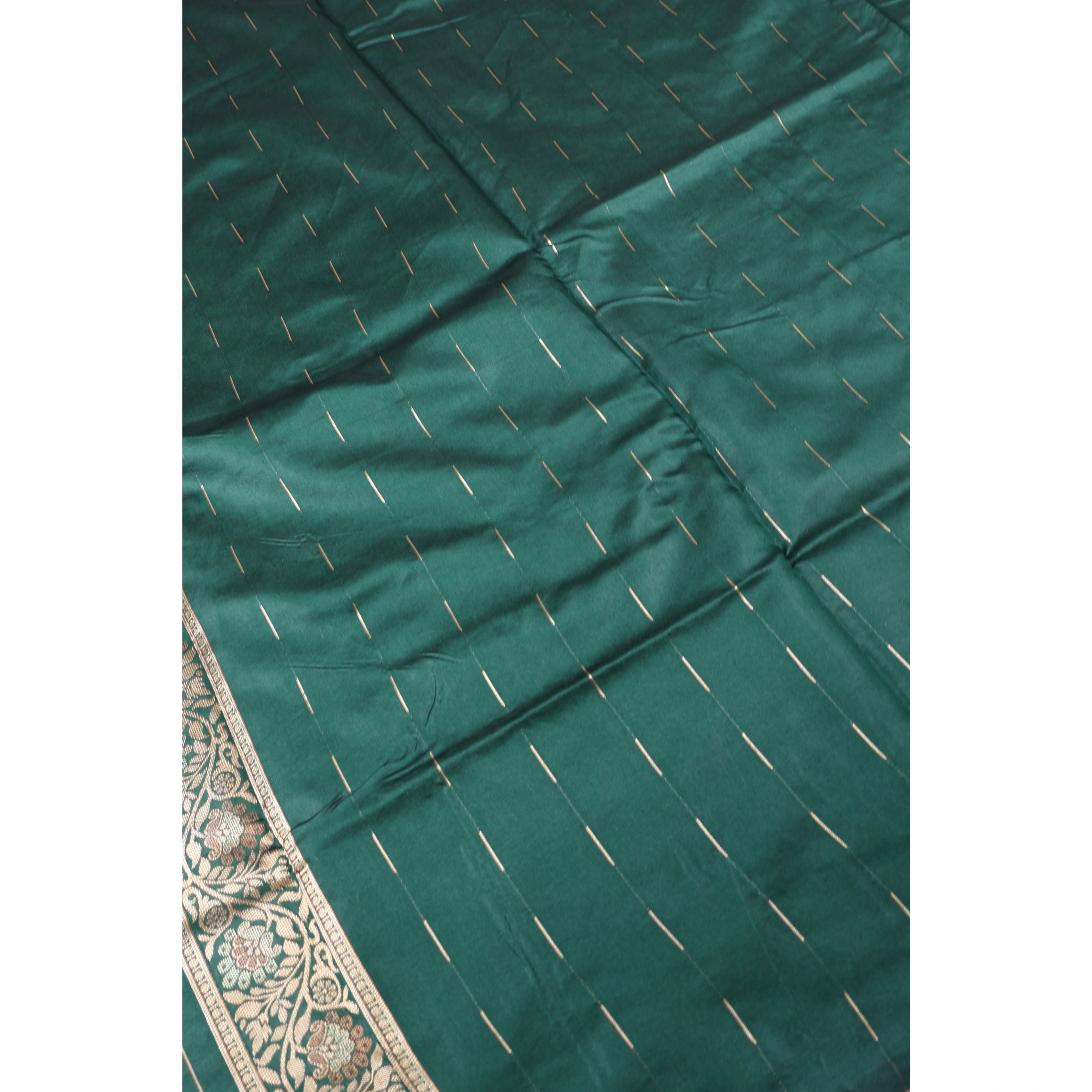 AMOLIKA Women's Banarasi bottle green Silk Saree With Unstitched Blouse Piece AM-1311