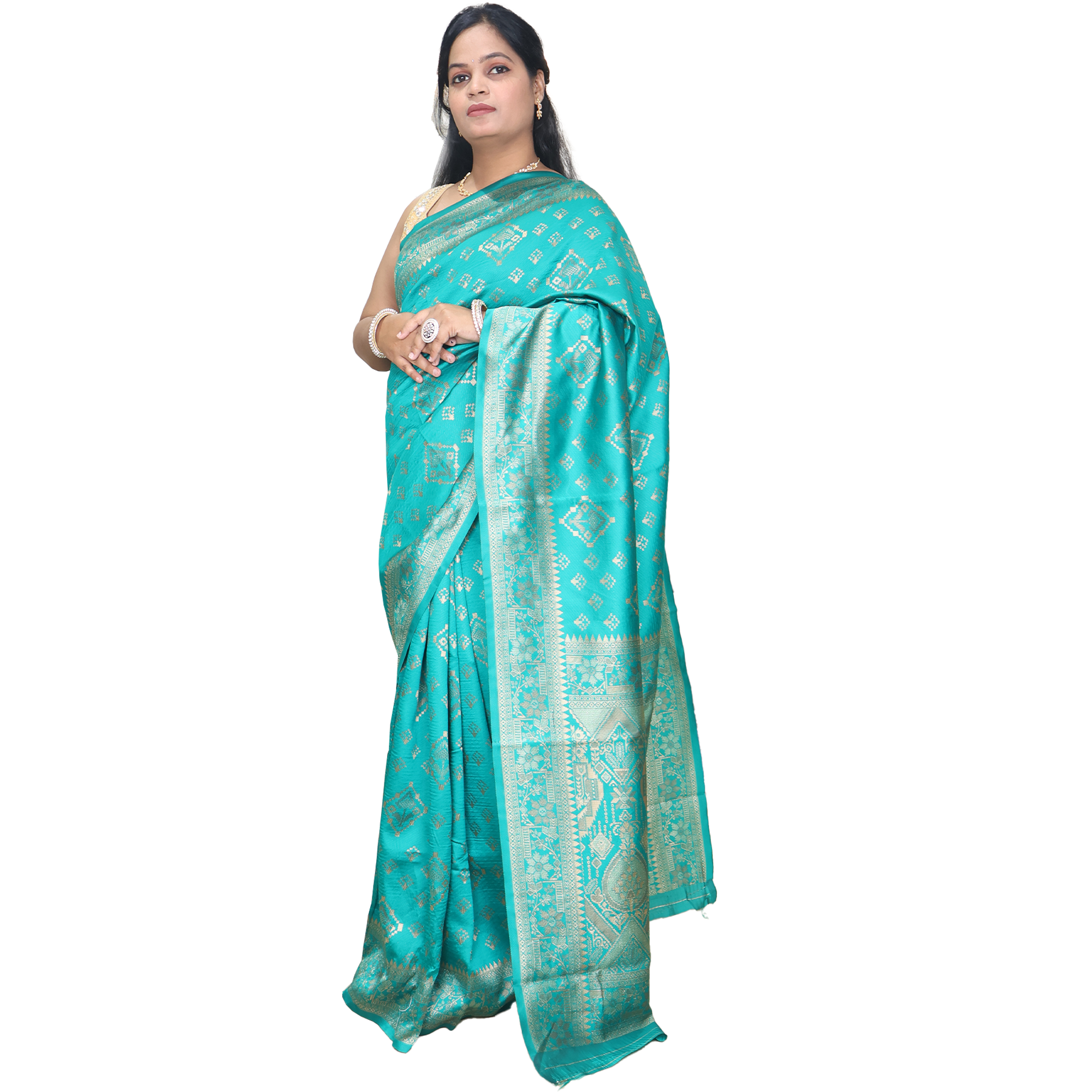 Amolika Sarees Premium Sky Blue Banarasi Silk Saree With Heritage Butta & Unstitched Blouse