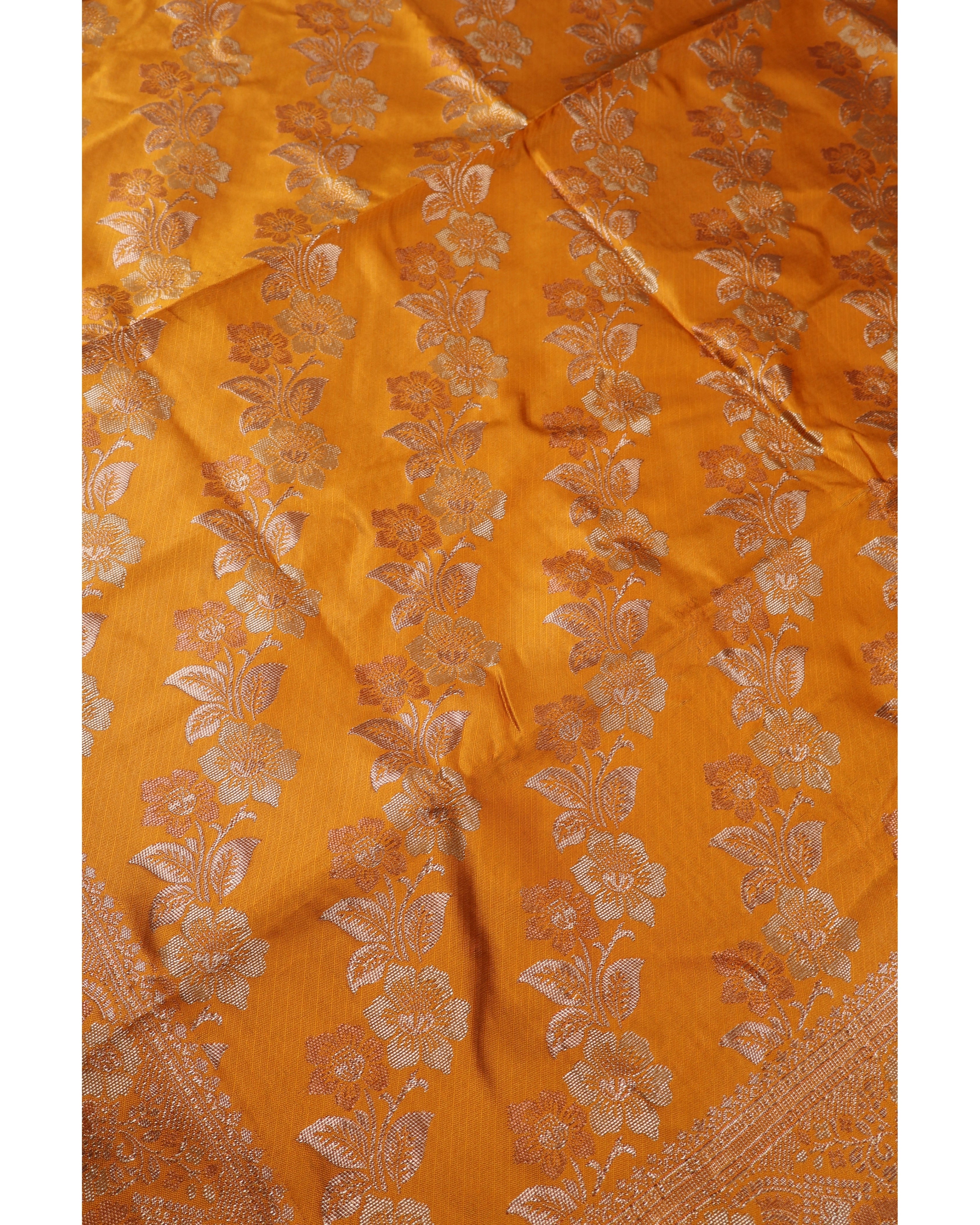 AMOLIKA Women's Banarasi Mustard Silk Saree With Unstitched Blouse Piece AM-1312