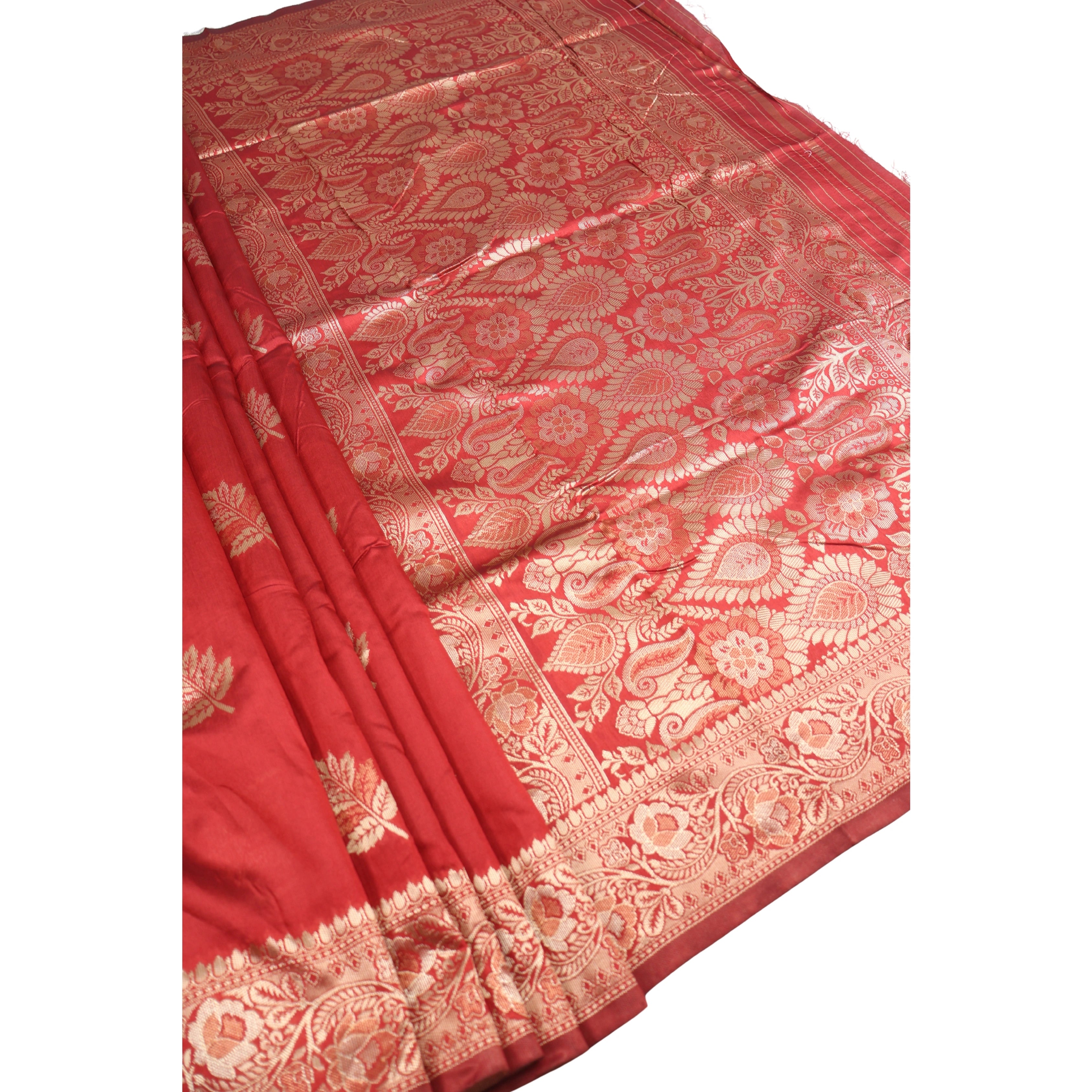 AMOLIKA Women's Banarasi Red Silk Saree With Unstitched Blouse Piece AM-1314