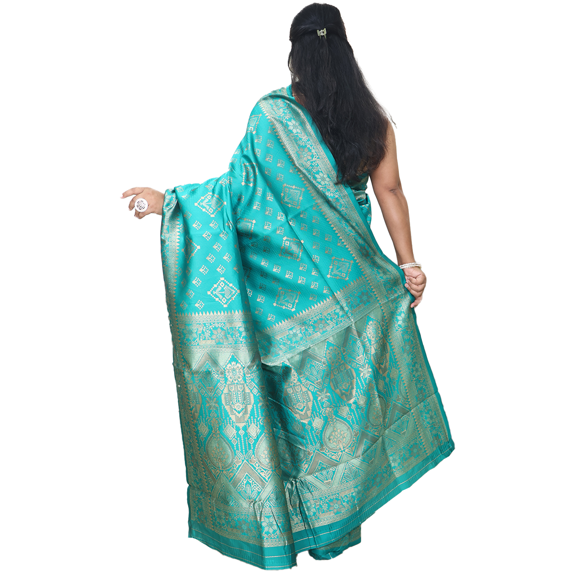 Amolika Sarees Premium Sky Blue Banarasi Silk Saree With Heritage Butta & Unstitched Blouse