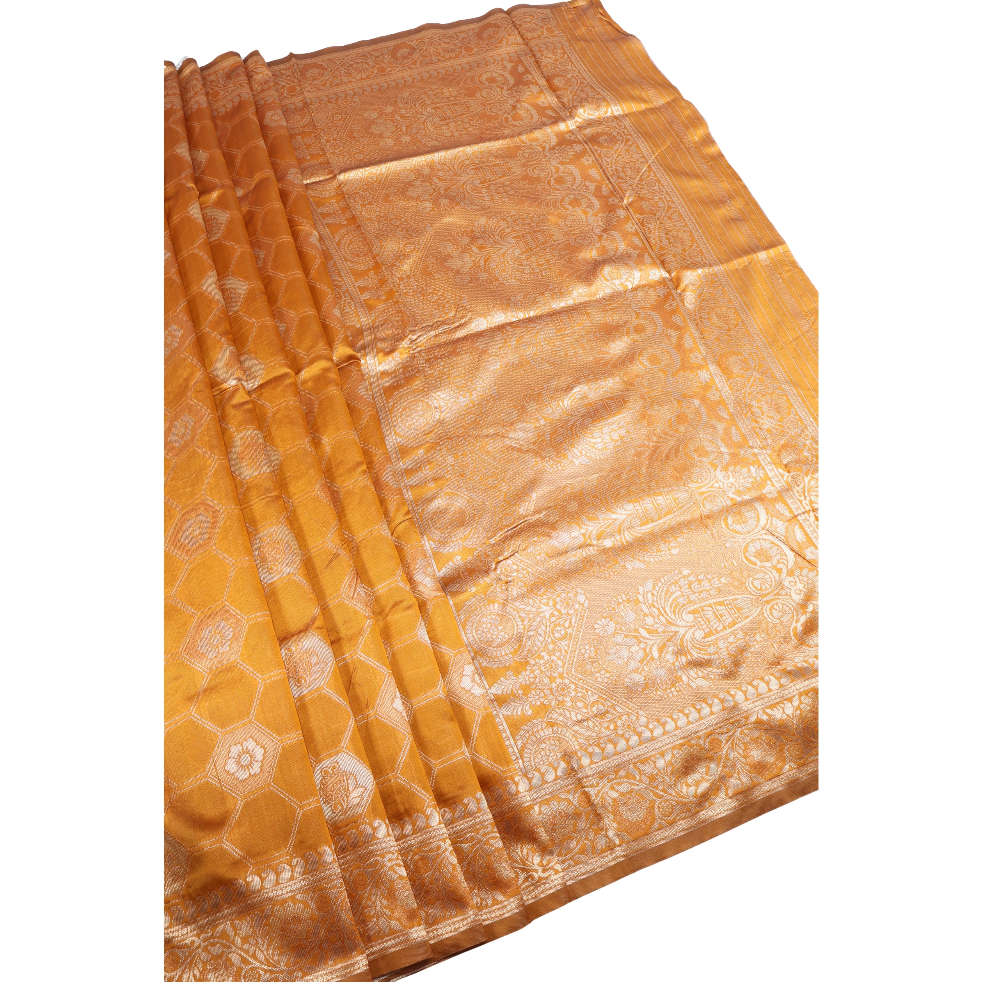 AMOLIKA Women's Banarasi Mustard Silk Saree With Unstitched Blouse Piece AM-1311