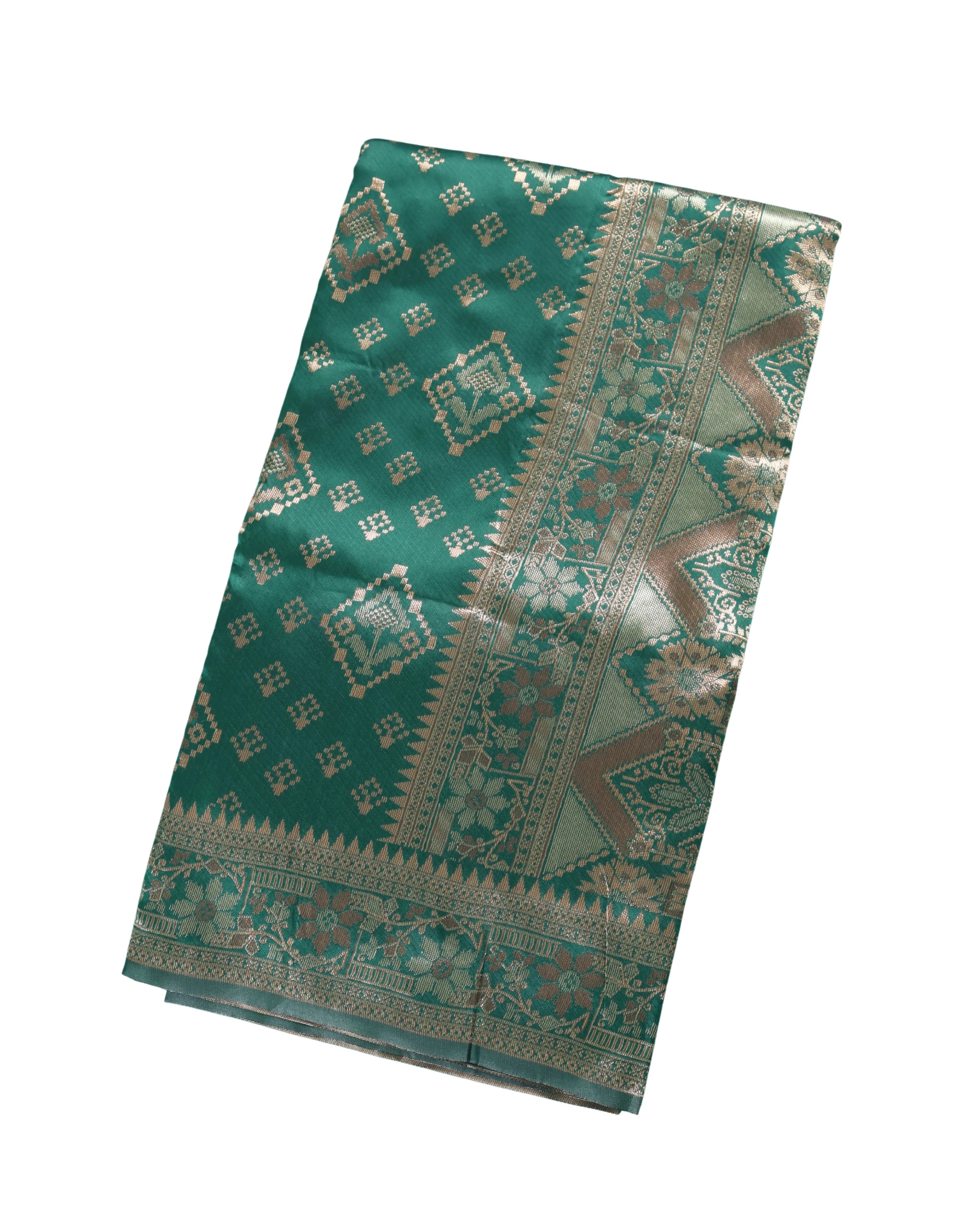 AMOLIKA Women's Banarasi Bottle Green Silk Saree With Unstitched Blouse Piece AM-1313