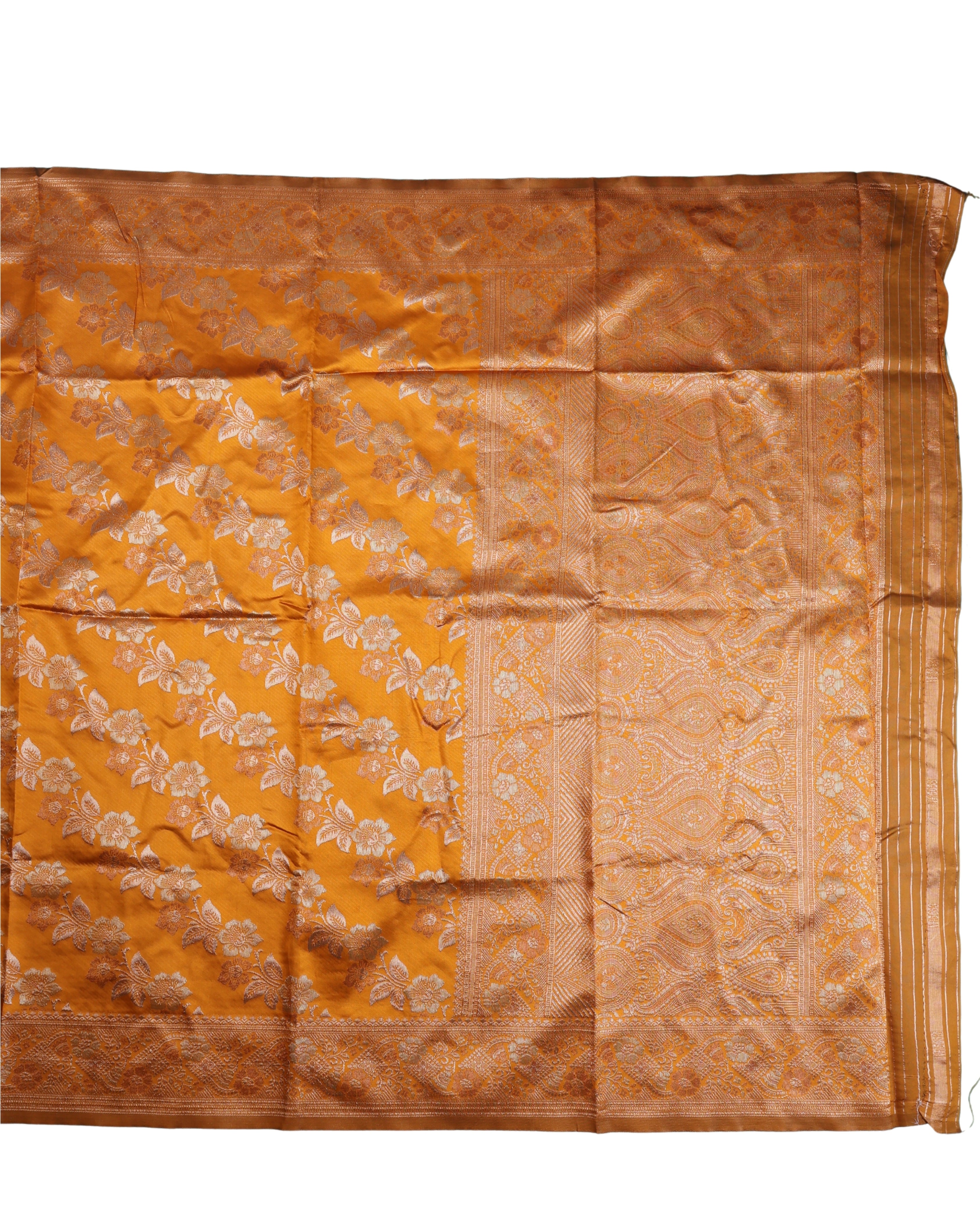 AMOLIKA Women's Banarasi Mustard Silk Saree With Unstitched Blouse Piece AM-1312